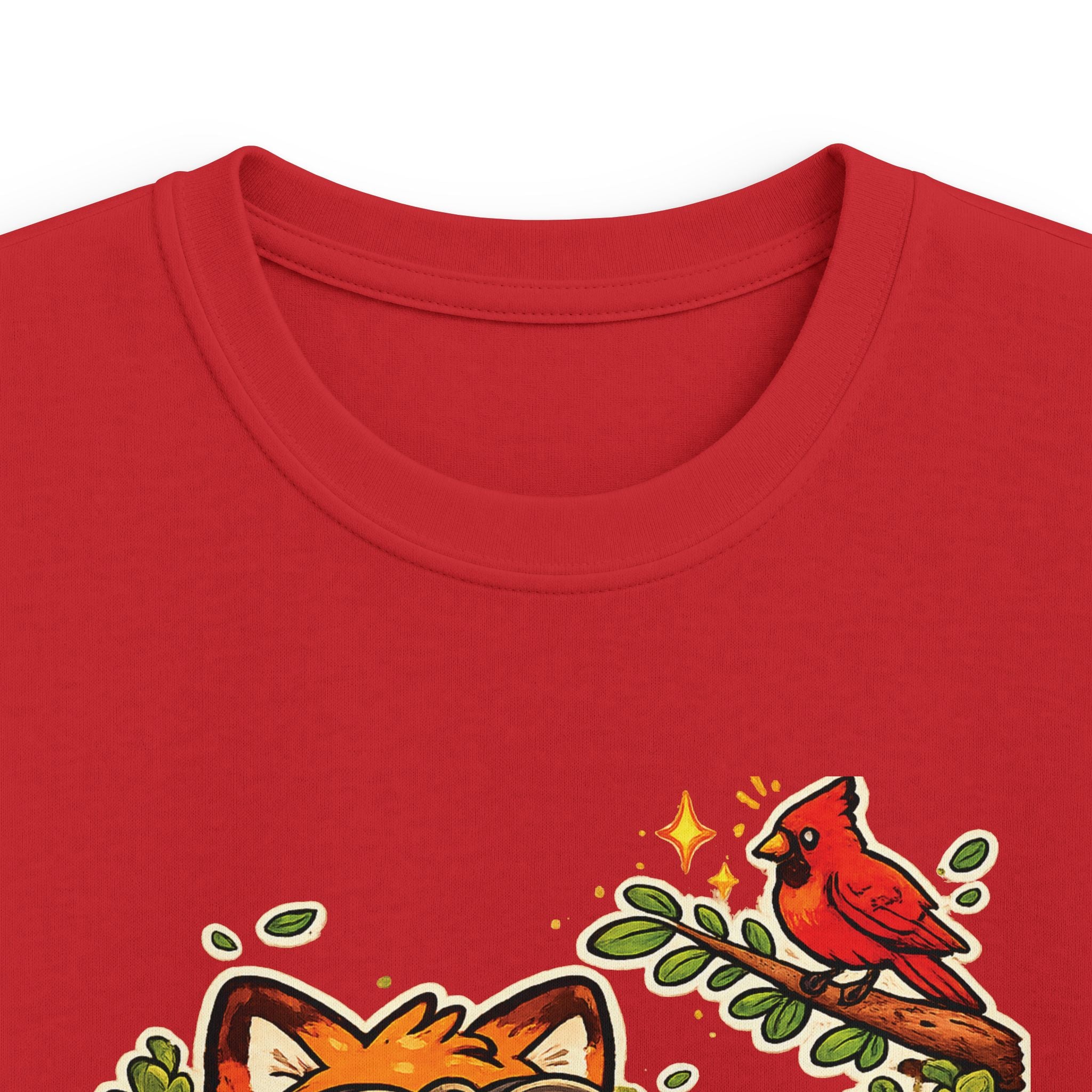 Kids Funny Tee "Always Curious" Fox & Cardinal Graphic design t-shirt