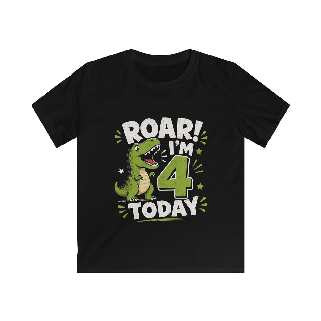 Kids Tee "Roar! I'm 4 Today" Dinosaur Birthday Shirt
