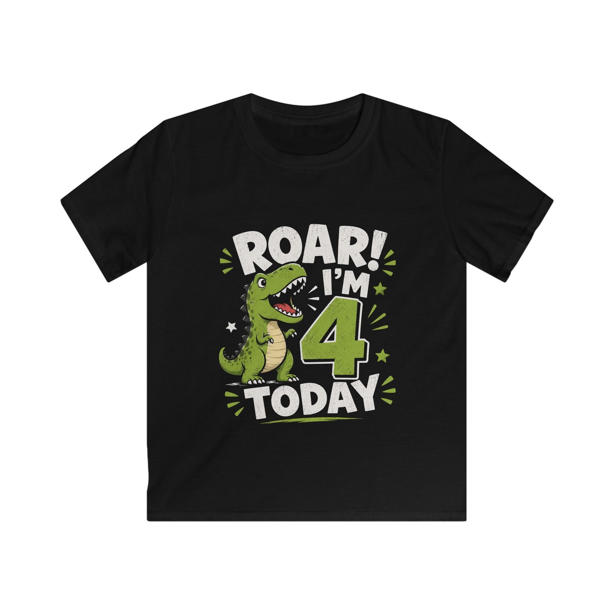 Kids Tee "Roar! I'm 4 Today" Dinosaur Birthday Shirt