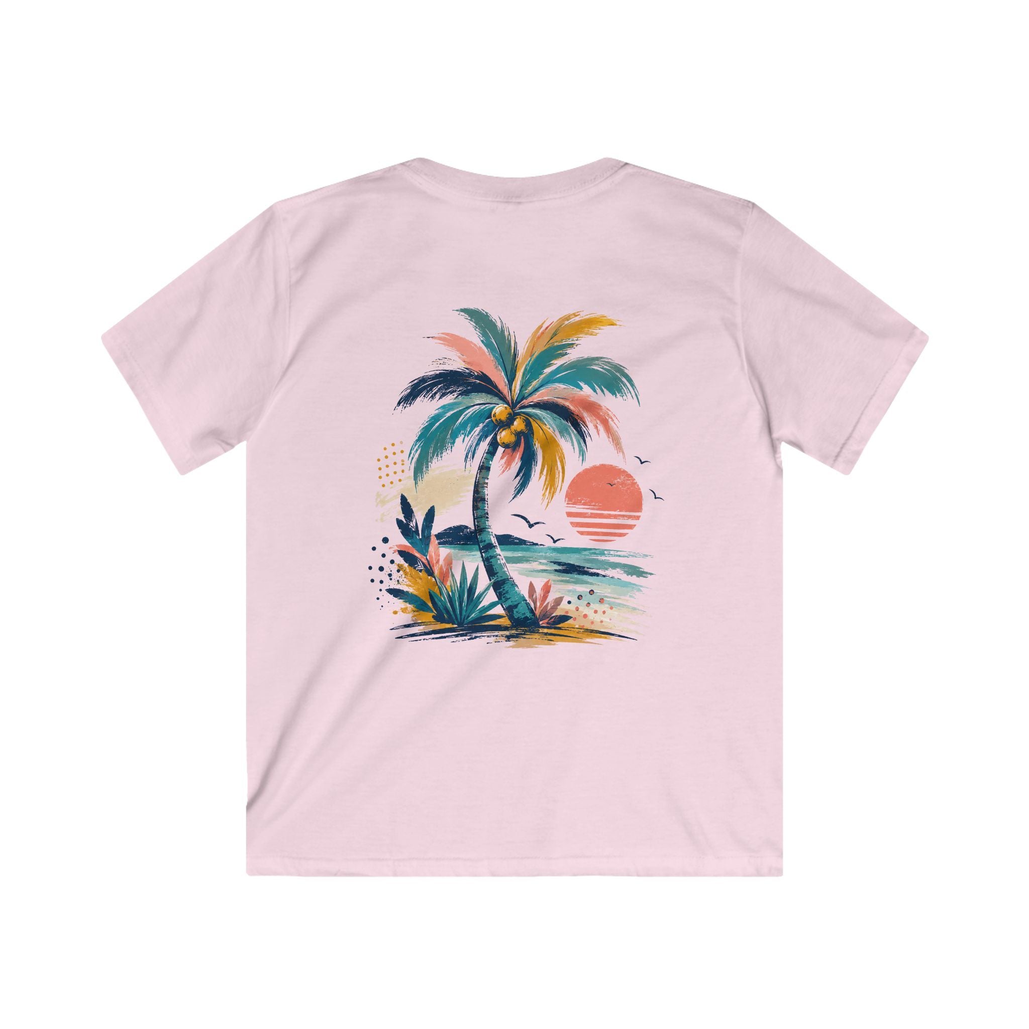 Kids Palm Beach T-Shirt Tropical Sunset Beach Tee for Children