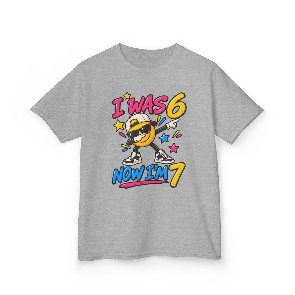 Kids 7th Birthday T‑Shirt "I Was 6 Now I'm 7" Cool Emoji Design