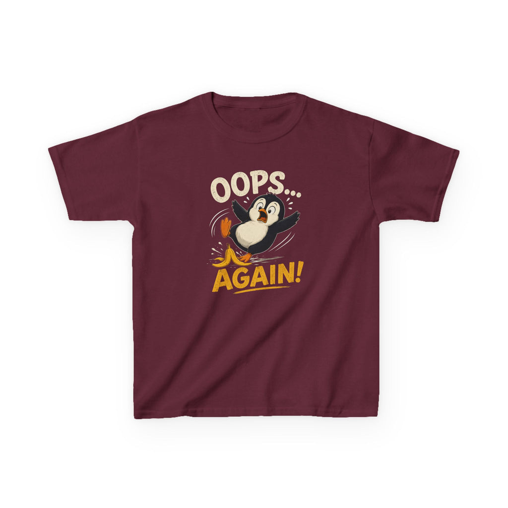 Kids Tee Cute Penguin "Oops... Again!" Funny Graphic T-Shirt