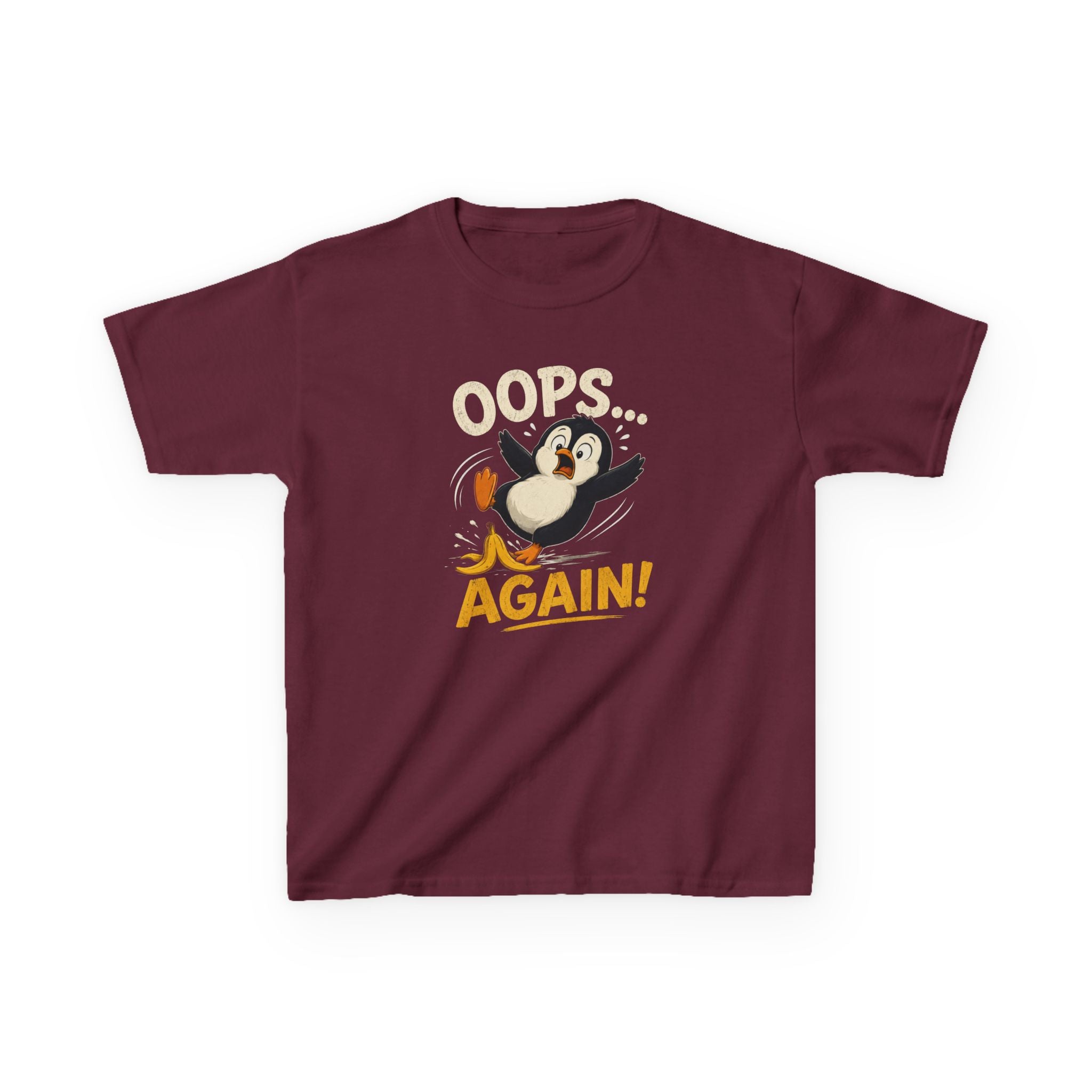 Kids Tee Cute Penguin "Oops... Again!" Funny Graphic T-Shirt