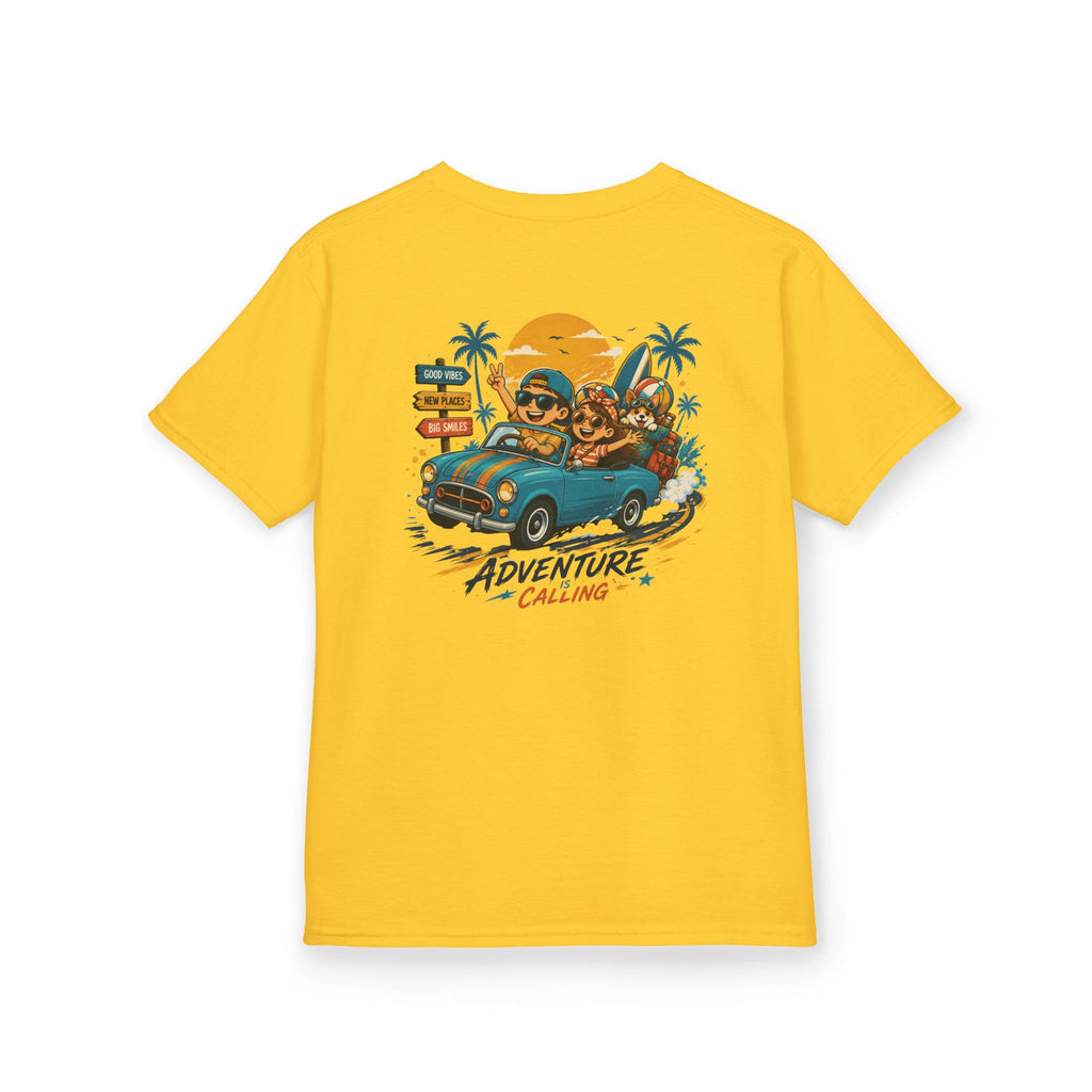 Boys Tee "Adventure Calling" Vintage Tropical Car & Sunset Graphic