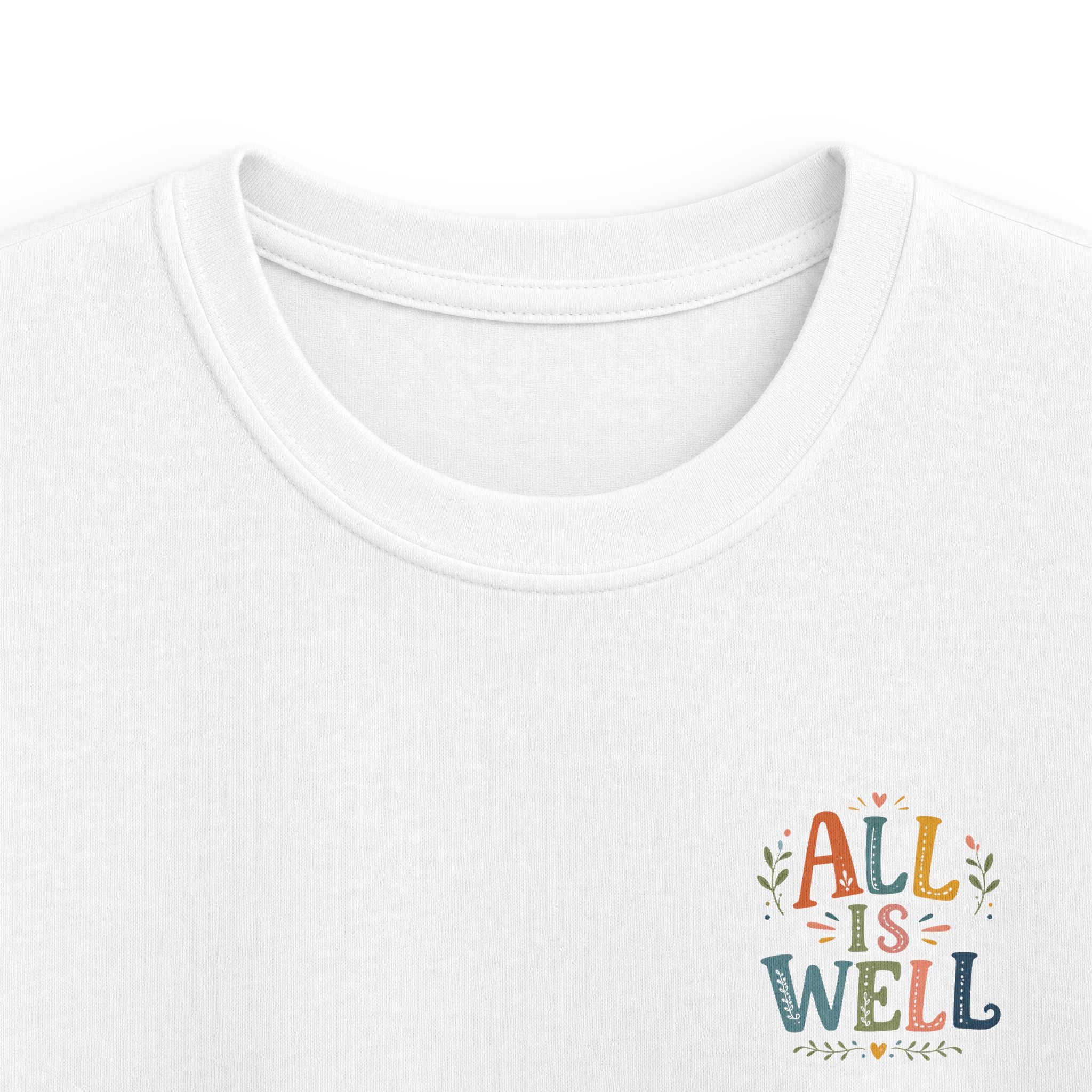 Kids Tee "All Is Well" Rainbow Pocket Motivational Graphic T-Shirt