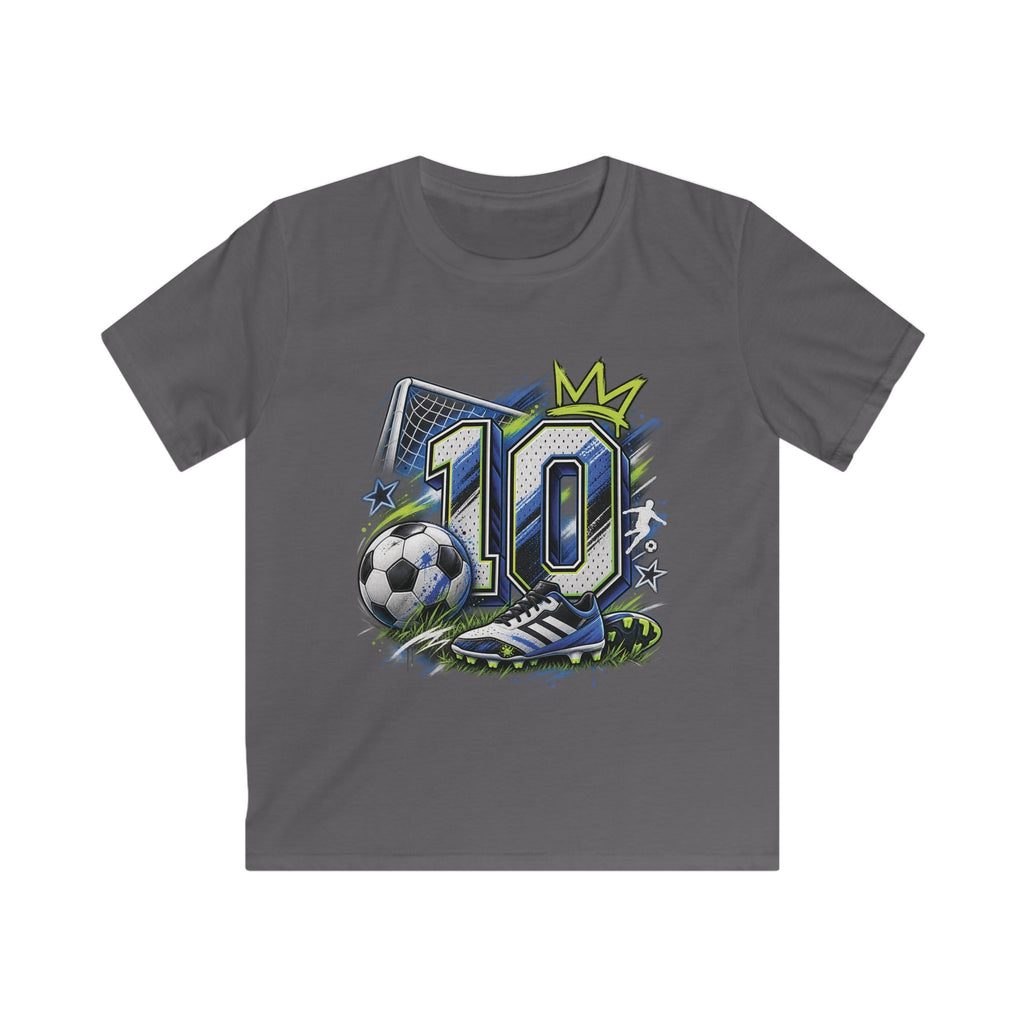 Kids Birthday Soccer Number 10 Tee Youth Soccer Shirt with Ball & Cleat Graphic