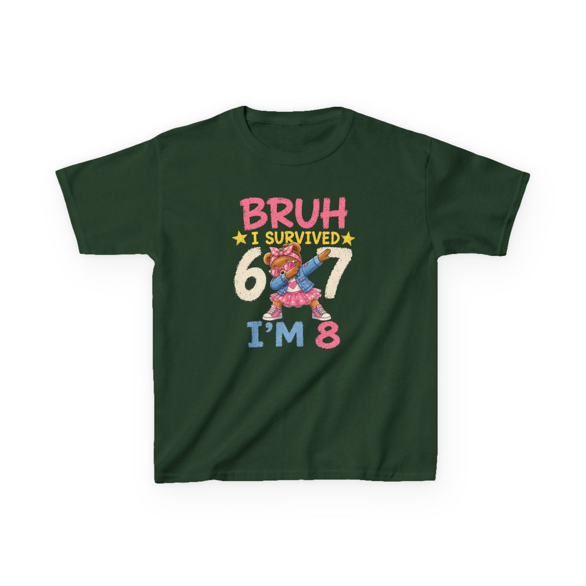 " Bruh I survived 6 7 " " I'M 8" Girls Graphic kids Birthday T-Shirt Design