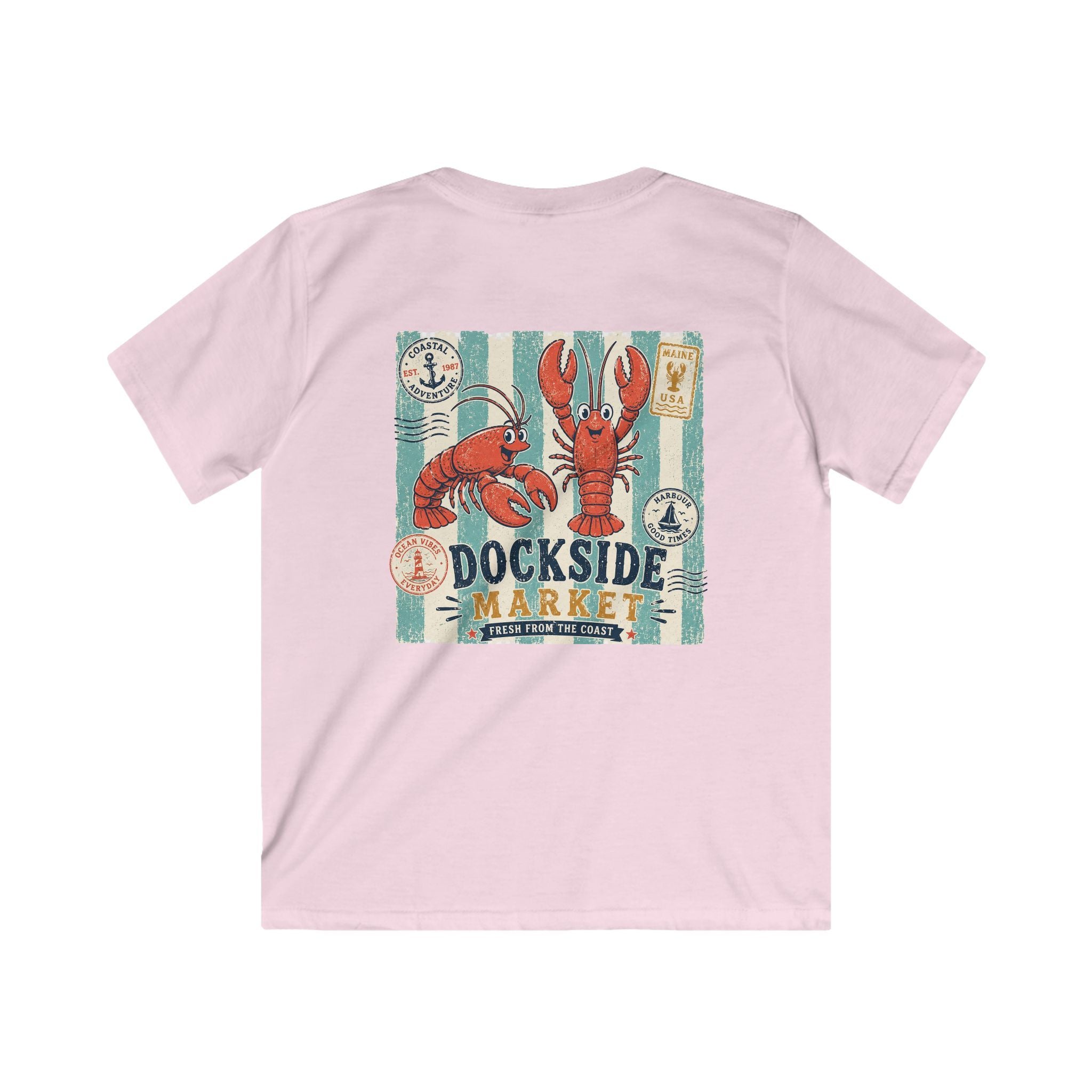"Dockside Market" Kids Tee Retro Lobster Beach Graphic T-Shirt