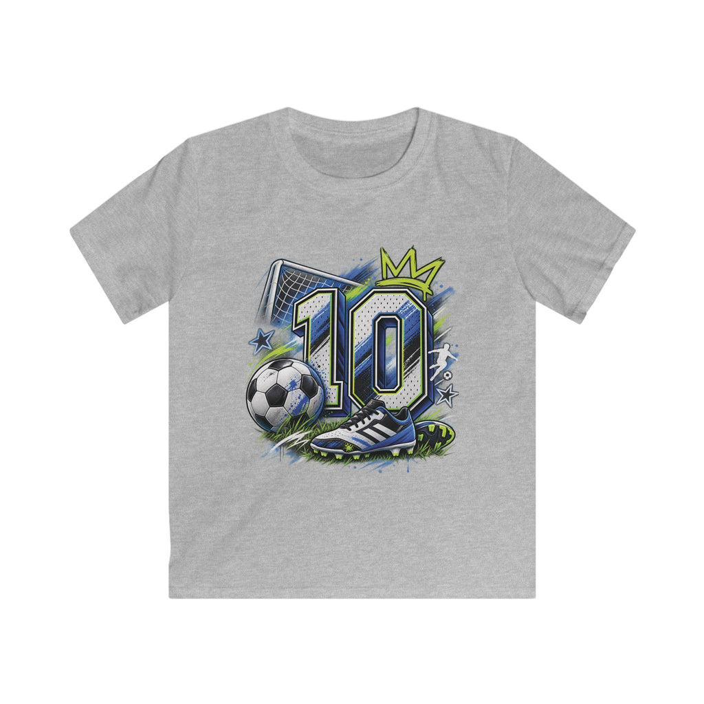 Kids Birthday Soccer Number 10 Tee Youth Soccer Shirt with Ball & Cleat Graphic