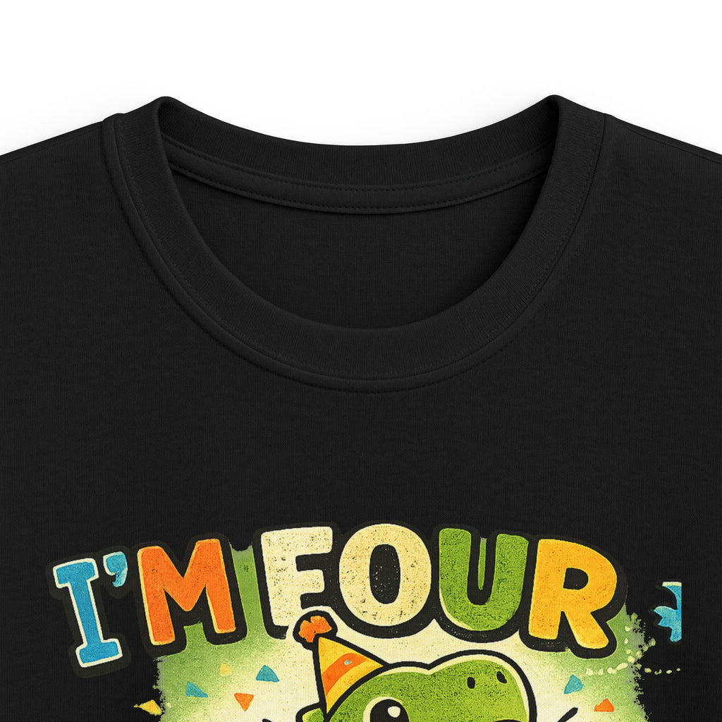 Kids Tee "I’m Four" Roaring Dinosaur Birthday Shirt