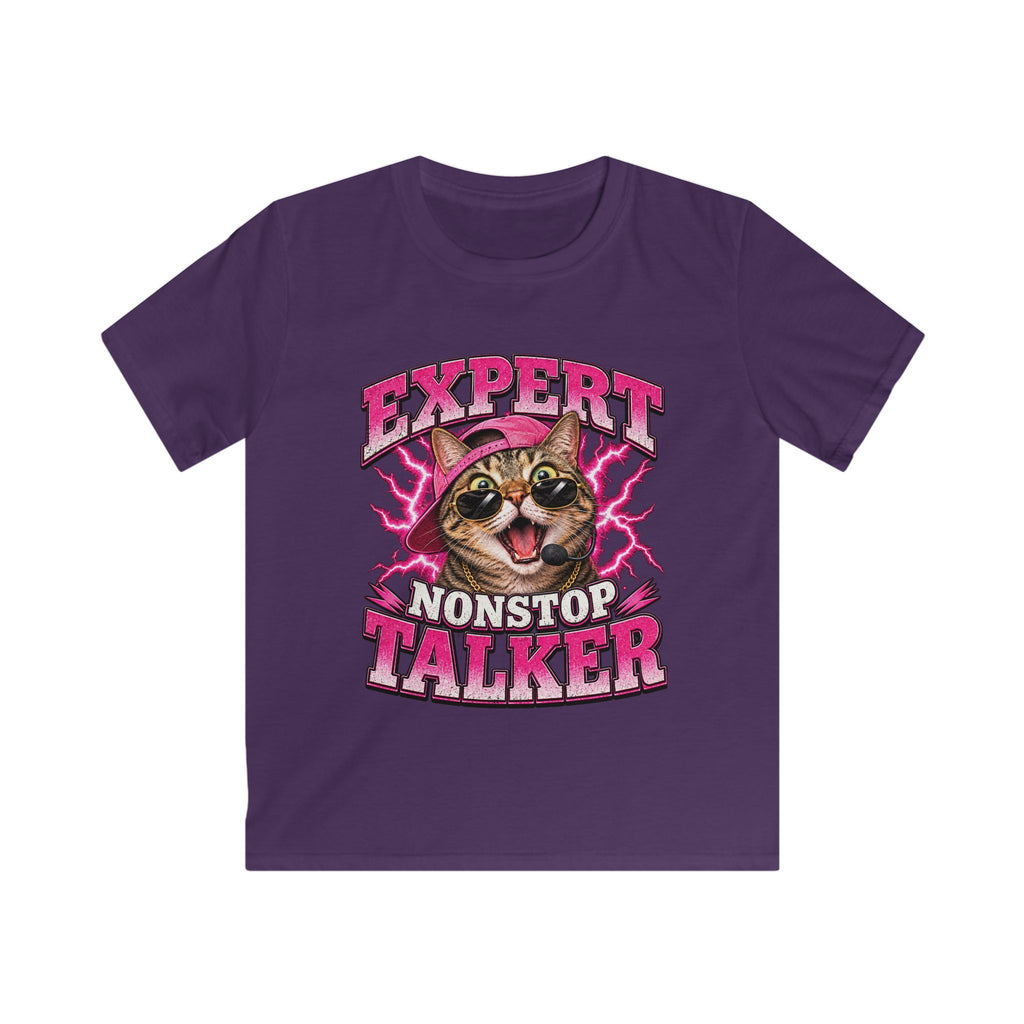 Expert Nonstop Talker Kids T‑Shirt Funny Cat Graphic Tee for Chatty Girls