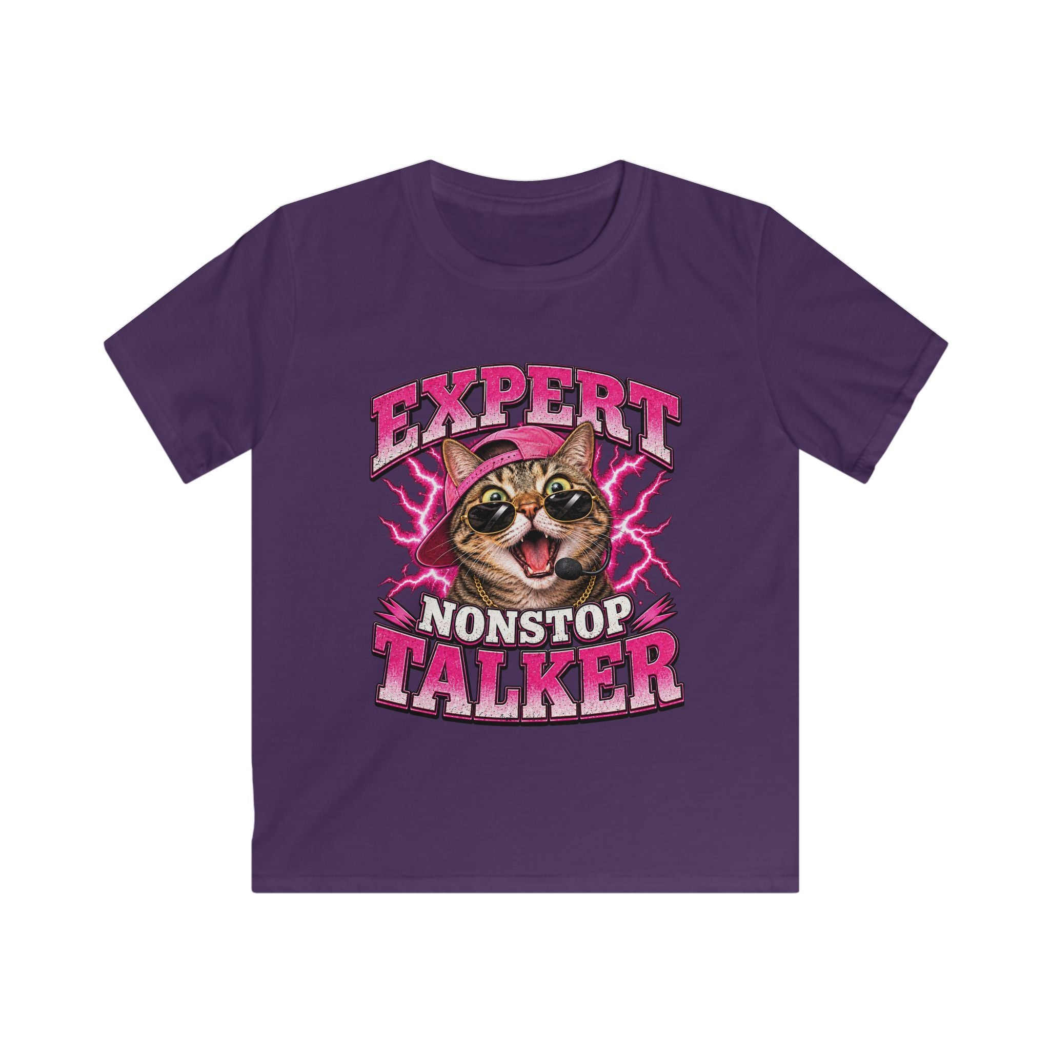 Expert Nonstop Talker Kids T‑Shirt Funny Cat Graphic Tee for Chatty Girls