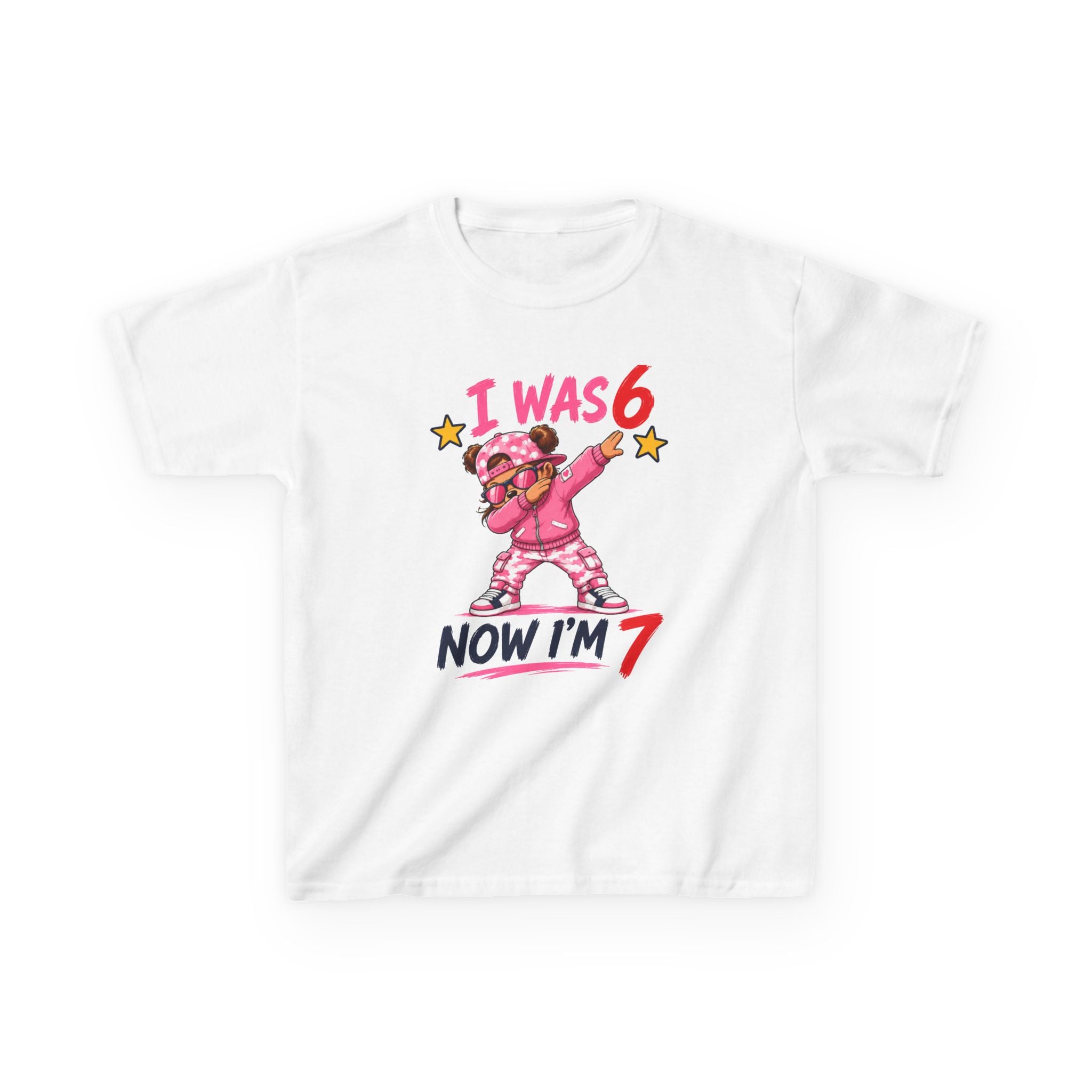 Kids Birthday T‑Shirt “I Was 6 Now I’m 7” Dab Dance Cute Pink
