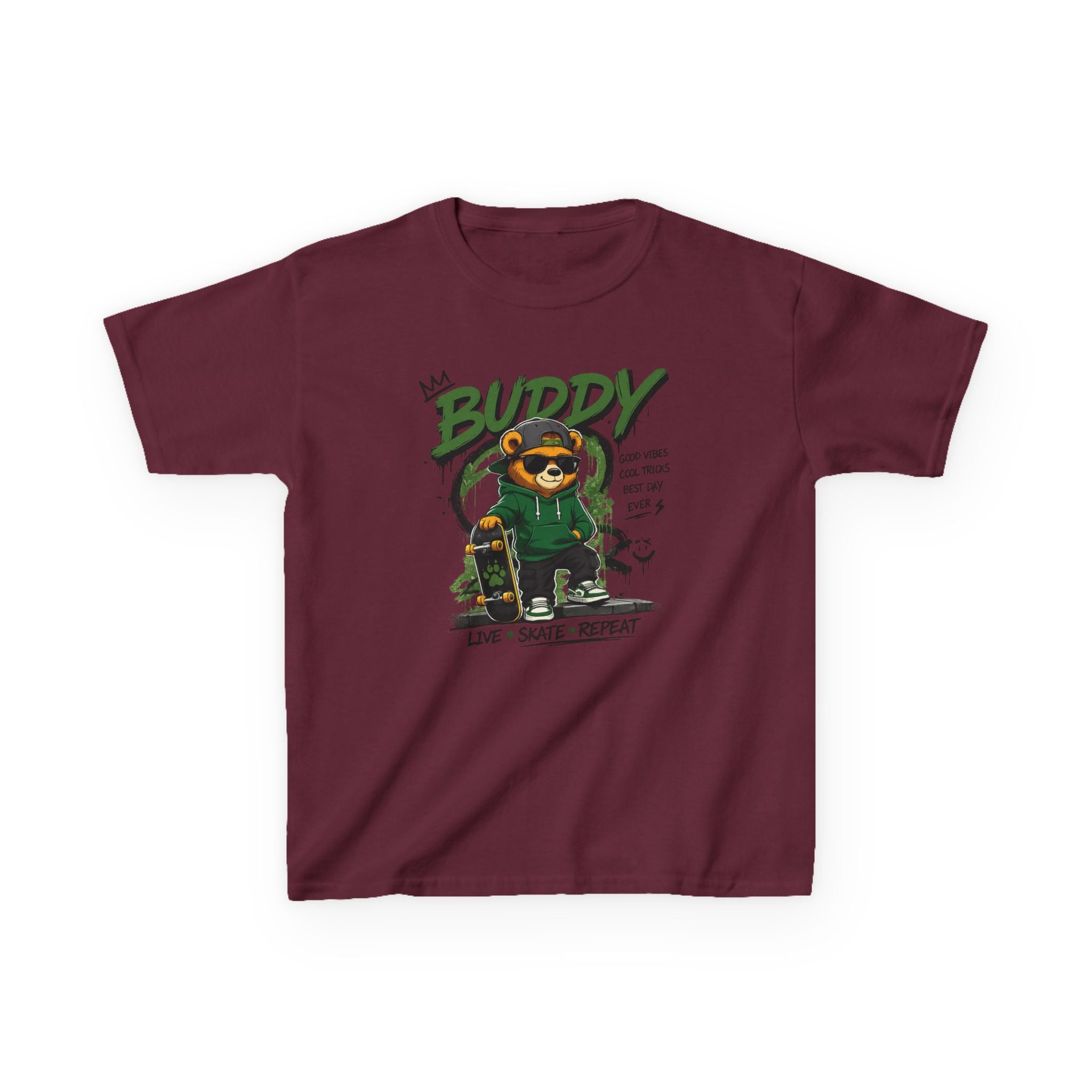 Kids Skateboard Tee "Buddy" Graphic Live • Skate • Repeat Boys and Girls Graphic Tee