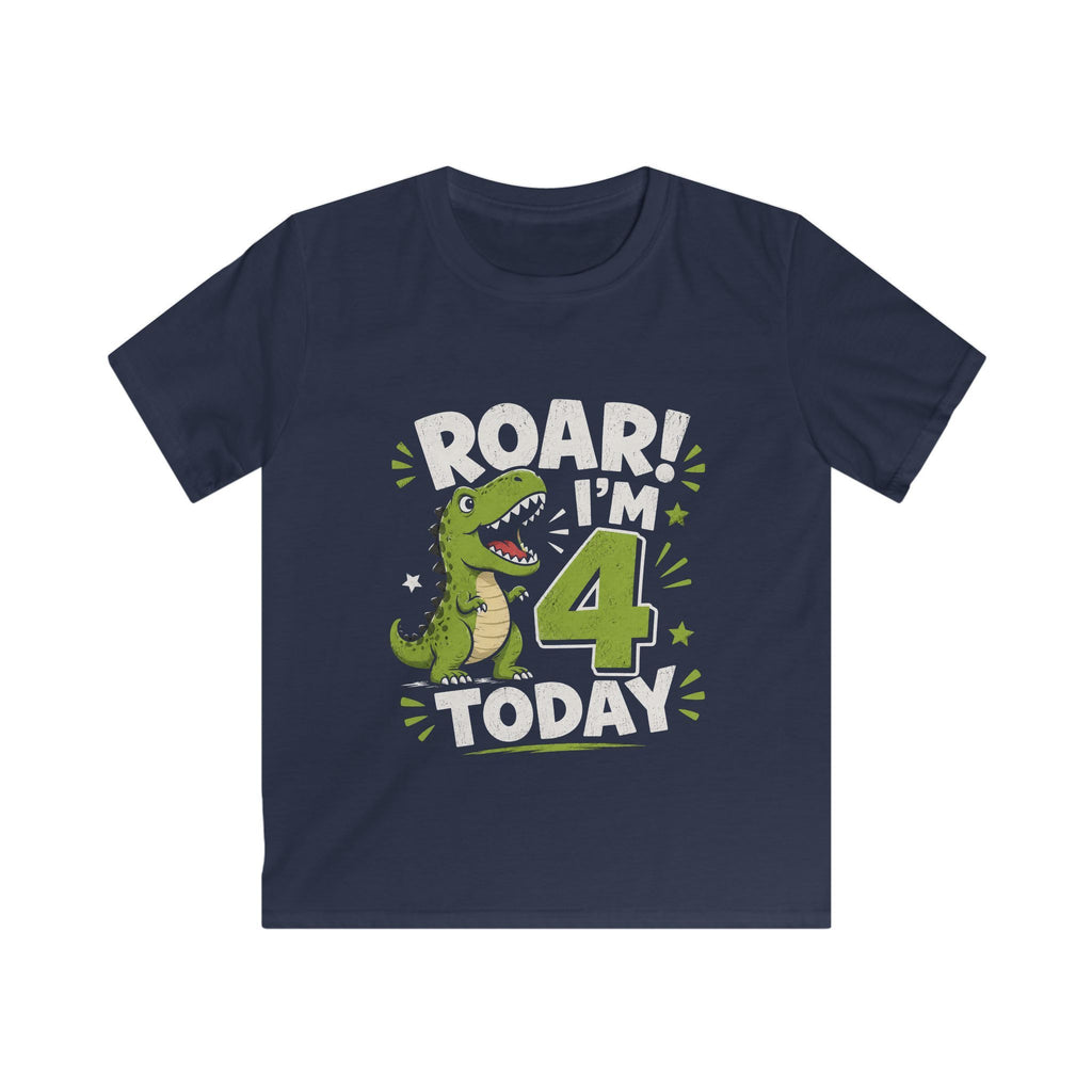 Kids Tee "Roar! I'm 4 Today" Dinosaur Birthday Shirt