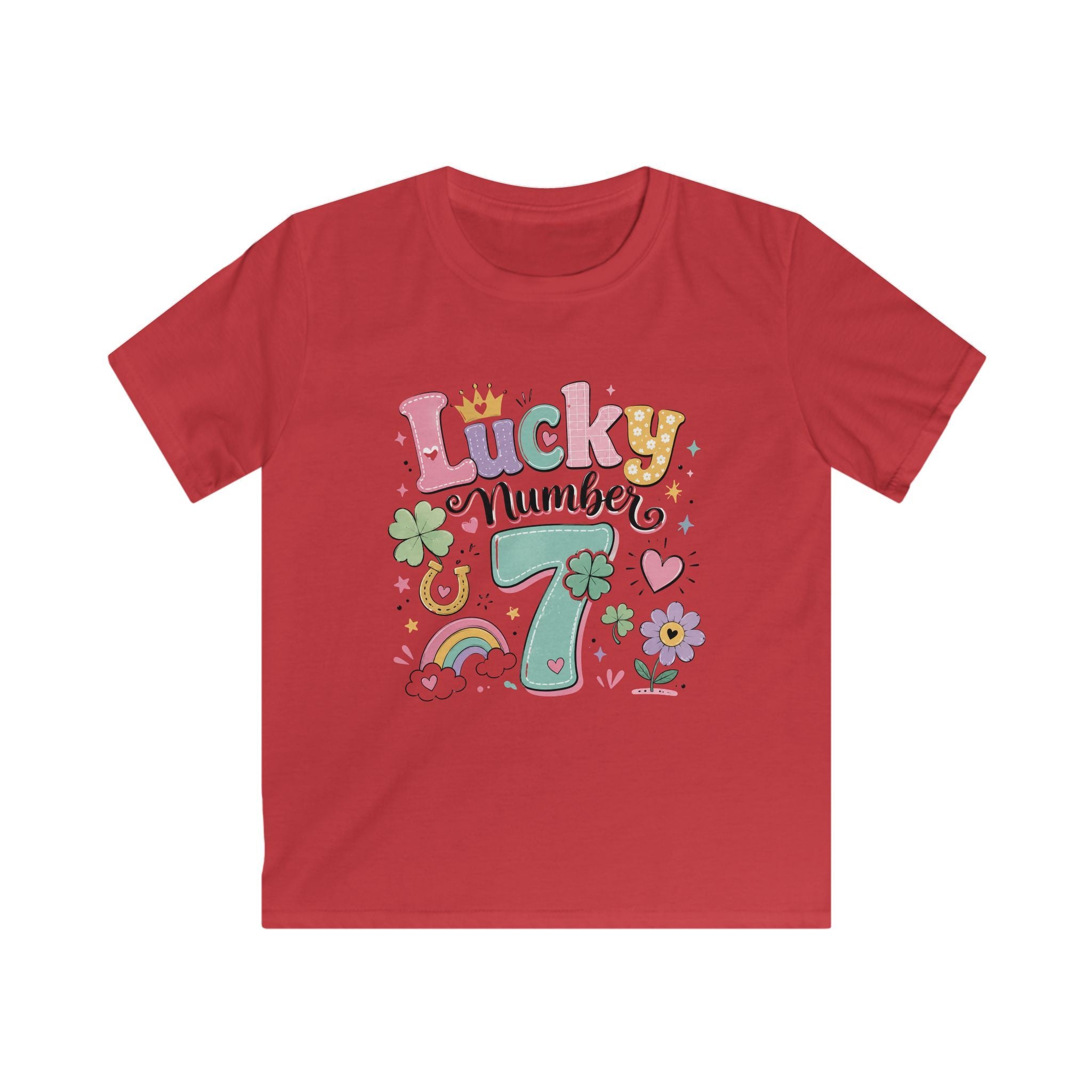 Girls "Lucky Number 7" T-Shirt Cute St. Patrick's Day Rainbow & Clover Tee
