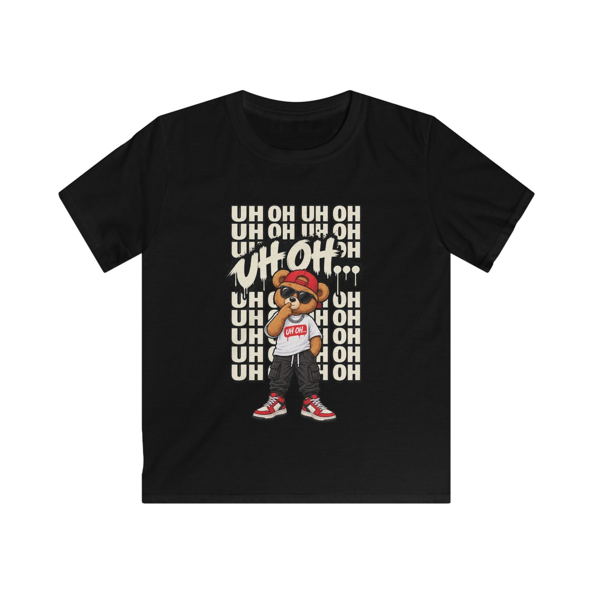 Kids Bear Graphic Tee "Uh Oh" Streetwear Hip-Hop Shirt