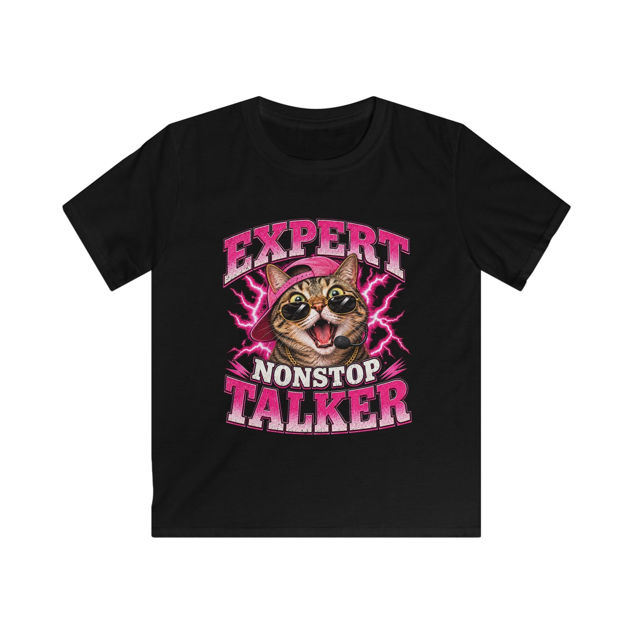 Expert Nonstop Talker Kids T‑Shirt Funny Cat Graphic Tee for Chatty Girls