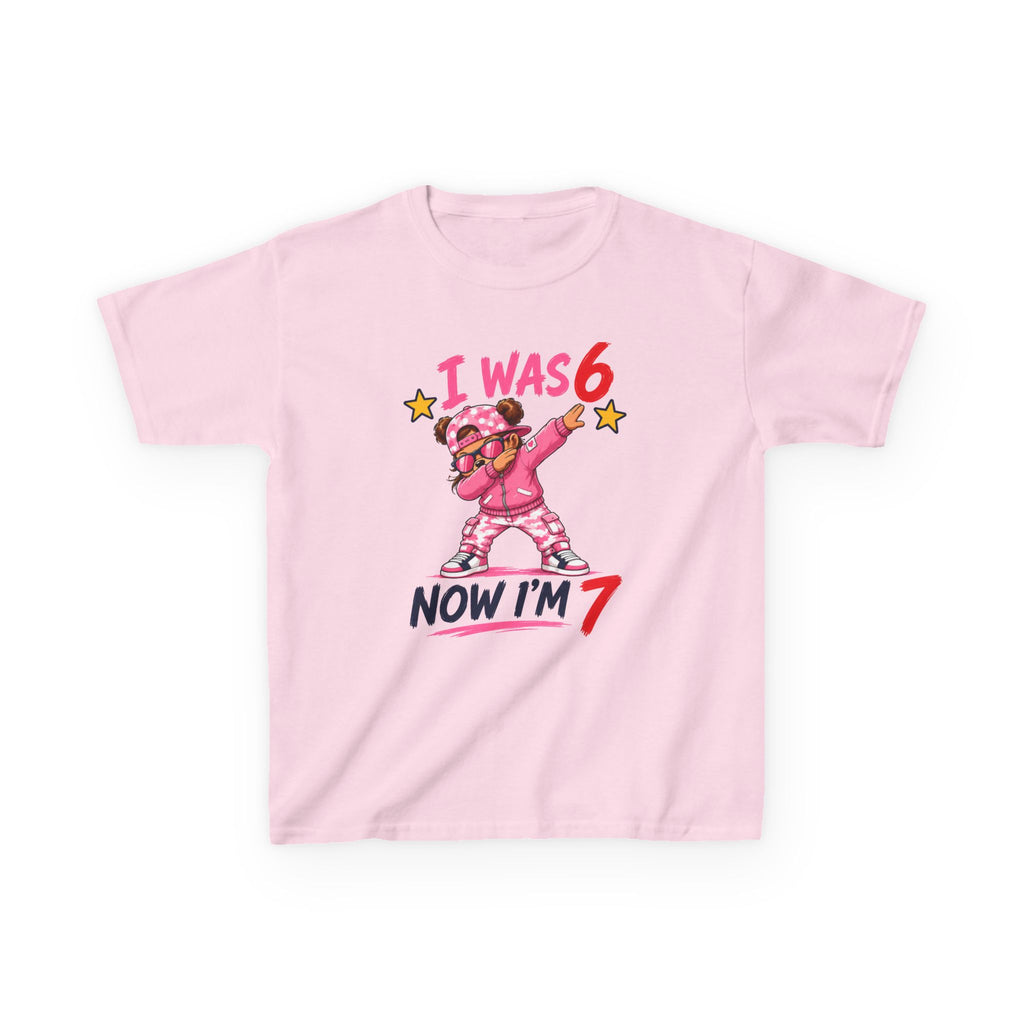 Kids Birthday T‑Shirt “I Was 6 Now I’m 7” Dab Dance Cute Pink