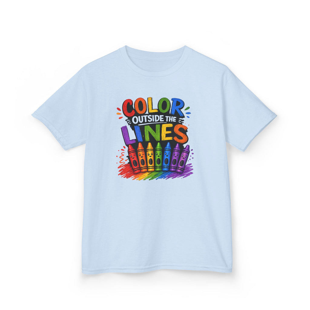 Kids "Color Outside the Lines" Graphic T-Shirt Rainbow Crayon Art Tee