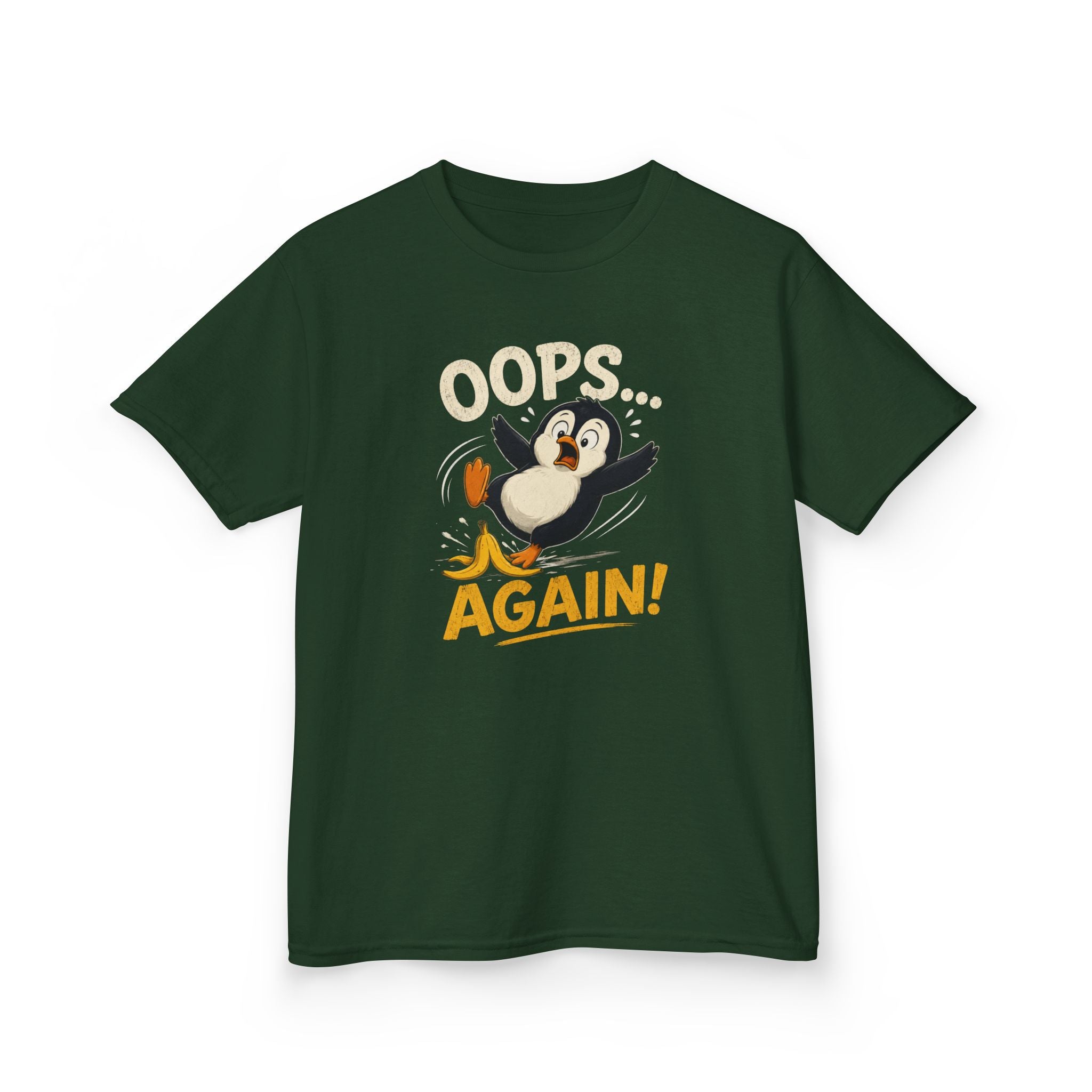 Kids Tee Cute Penguin "Oops... Again!" Funny Graphic T-Shirt