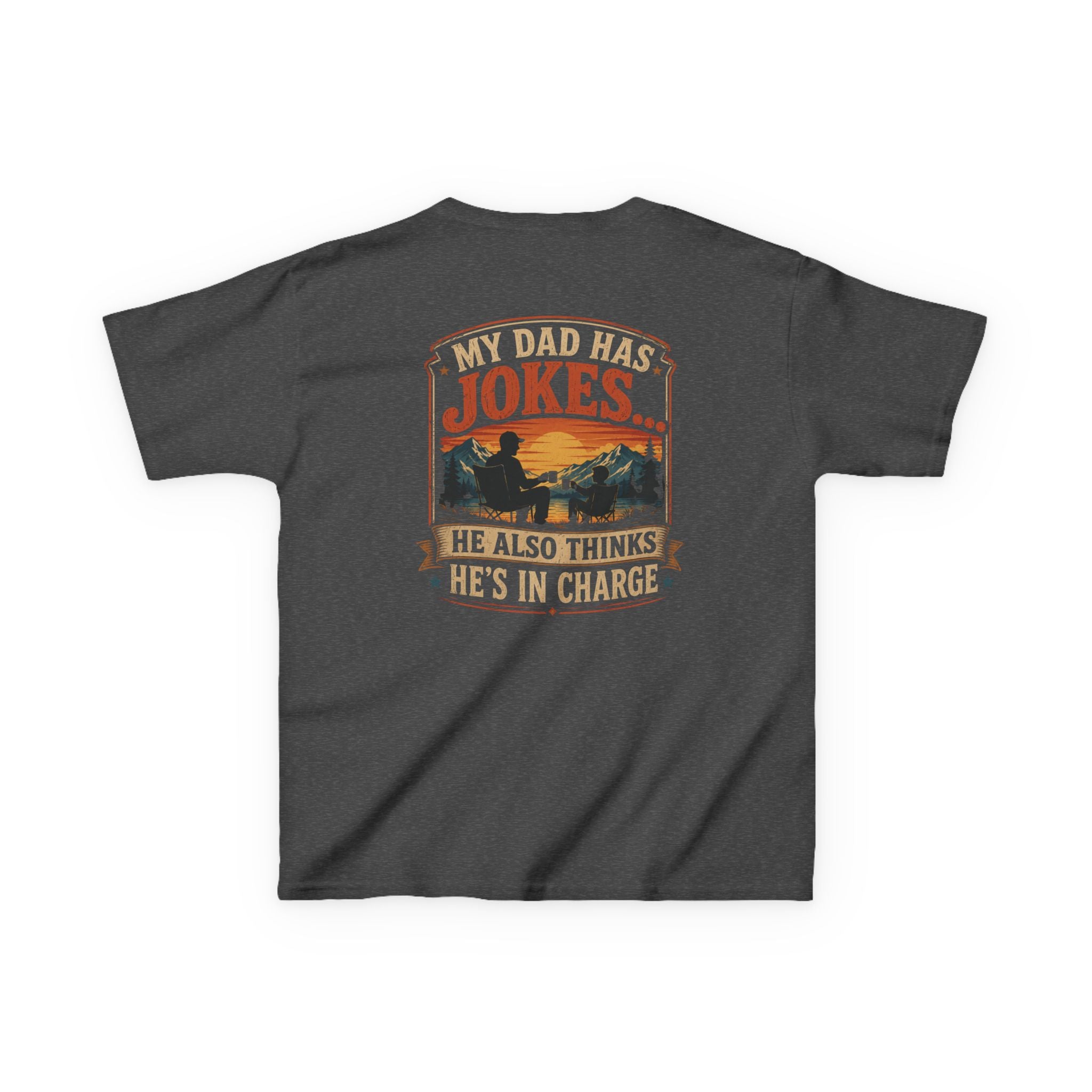 Kids Tee “My Dad Has Jokes… He Also Thinks He’s In Charge” Family Father’s Day Shirt