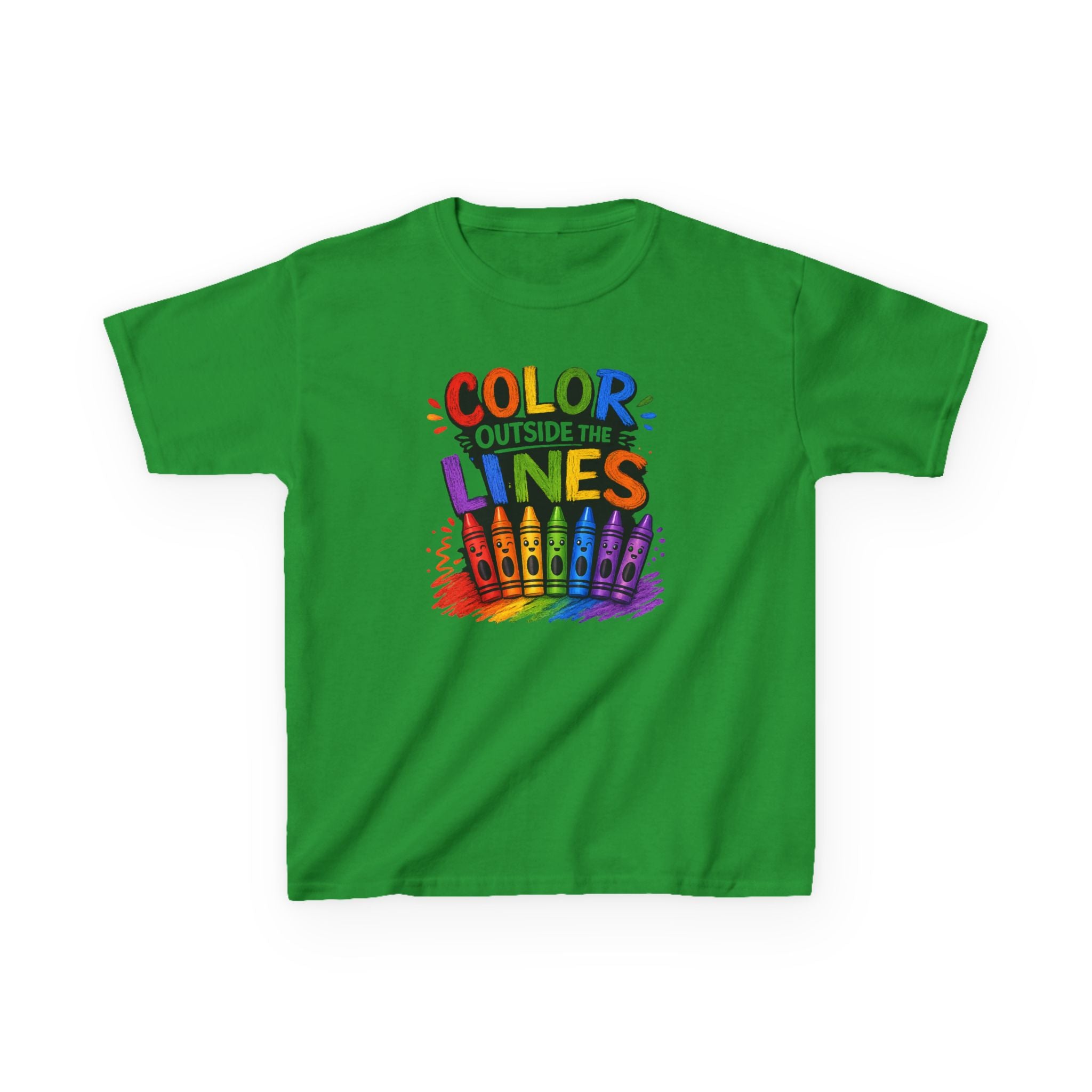Kids "Color Outside the Lines" Graphic T-Shirt Rainbow Crayon Art Tee