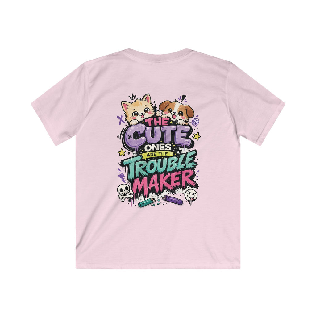 Cute Puppy & Kitten "The Cute Ones Are The Trouble Maker" Graphic Girls T-Shirt