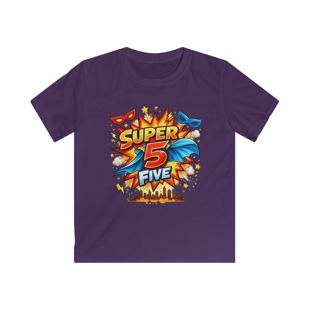 "Super 5 Five" Kids T-Shirt Colorful Superhero Birthday Tee