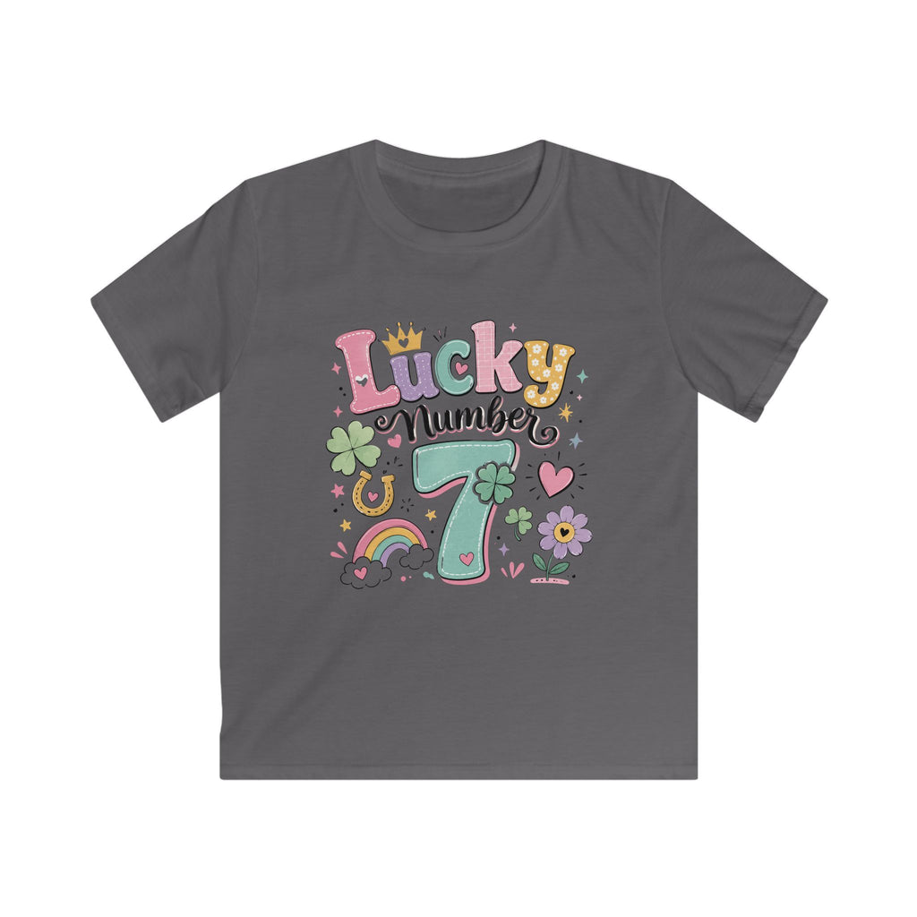 Girls "Lucky Number 7" T-Shirt Cute St. Patrick's Day Rainbow & Clover Tee