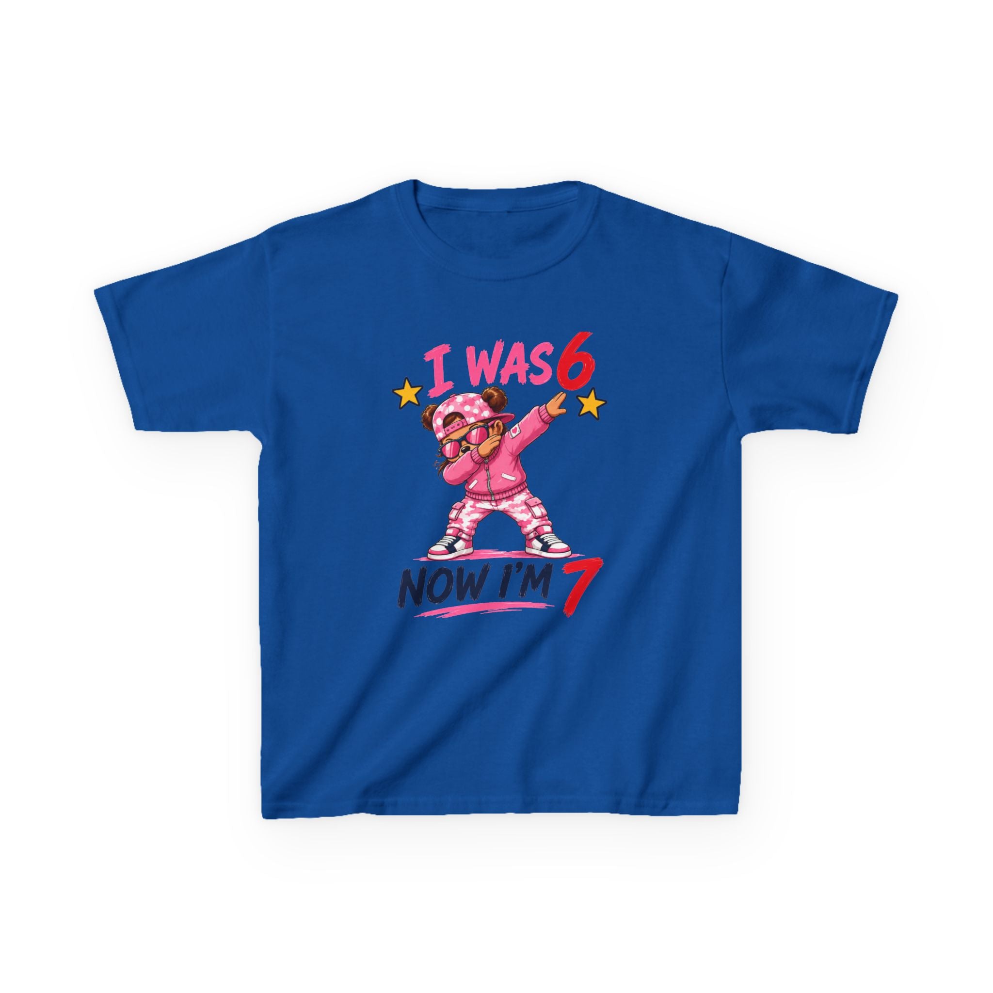 Kids Birthday T‑Shirt “I Was 6 Now I’m 7” Dab Dance Cute Pink