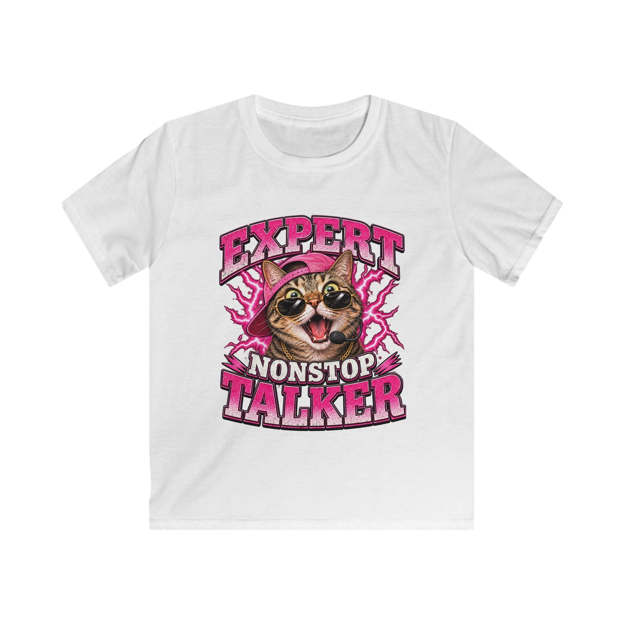Expert Nonstop Talker Kids T‑Shirt Funny Cat Graphic Tee for Chatty Girls