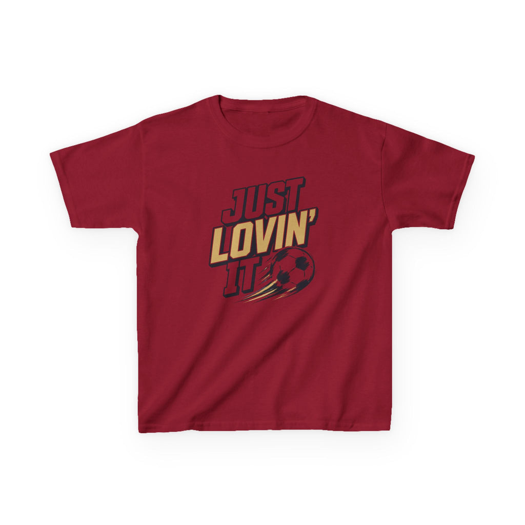 Just Lovin' It Soccer T-Shirt Design | Bold Sports Typography Graphic | Kids Soccer Lover Tee | Soccer Ball SVG Style Graphic