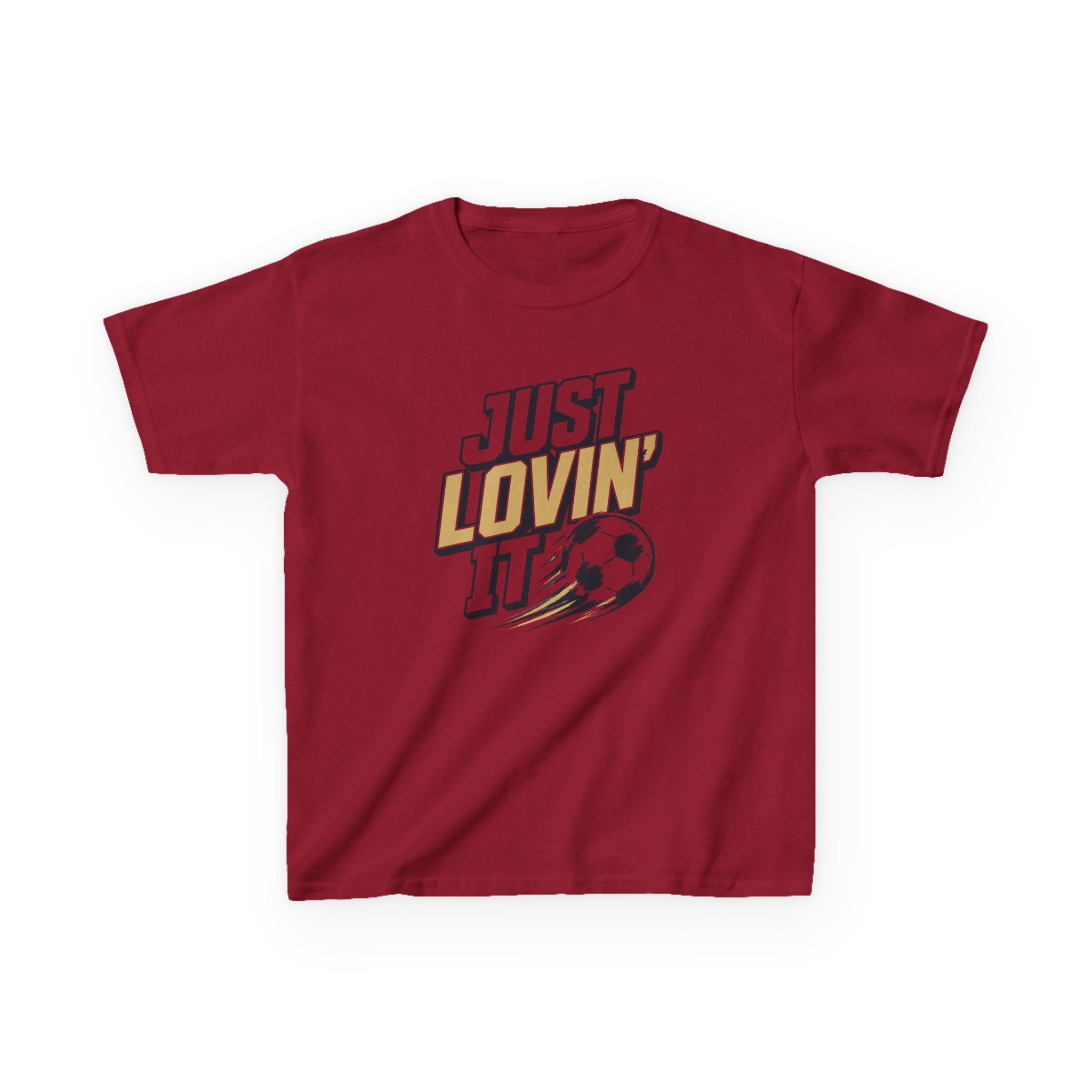 Just Lovin' It Soccer T-Shirt Design | Bold Sports Typography Graphic | Kids Soccer Lover Tee | Soccer Ball SVG Style Graphic