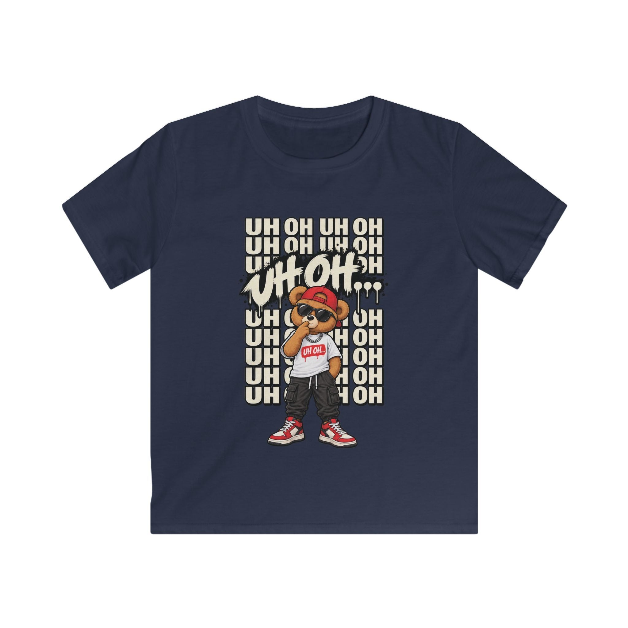 Kids Bear Graphic Tee "Uh Oh" Streetwear Hip-Hop Shirt