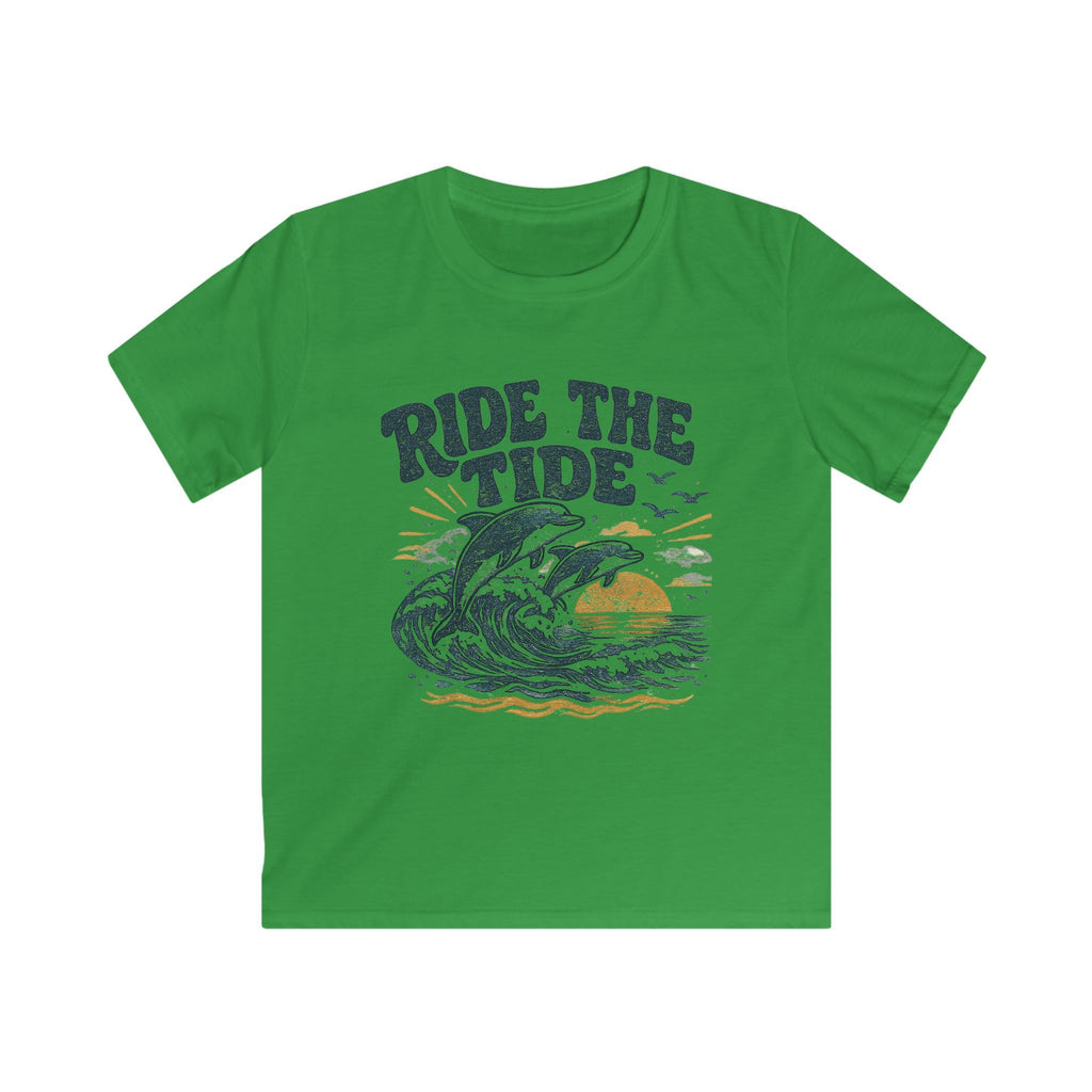 Kids Tee "Ride the Tide" Dolphin Surf Boys & Girls Graphic T-Shirt