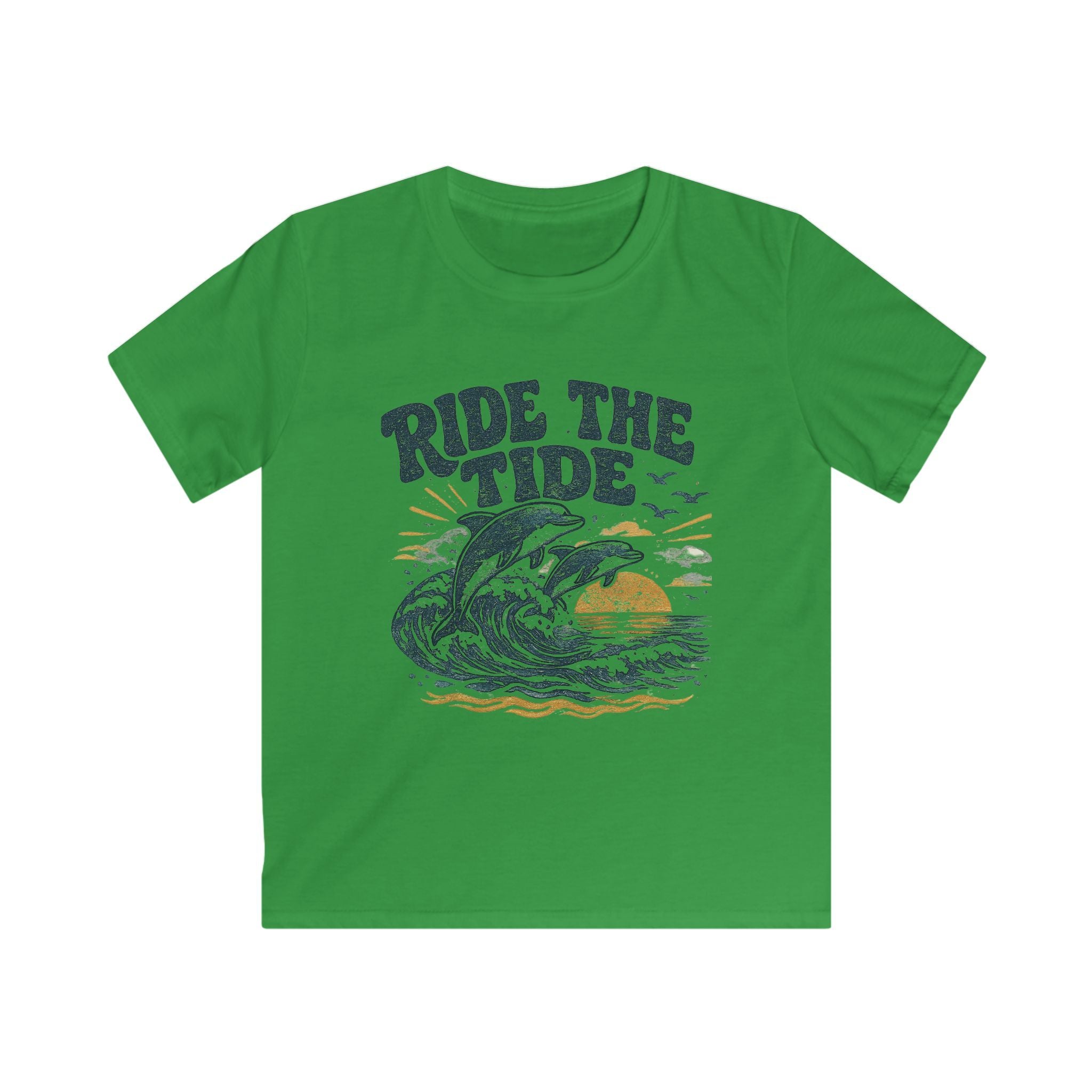 Kids Tee "Ride the Tide" Dolphin Surf Boys & Girls Graphic T-Shirt