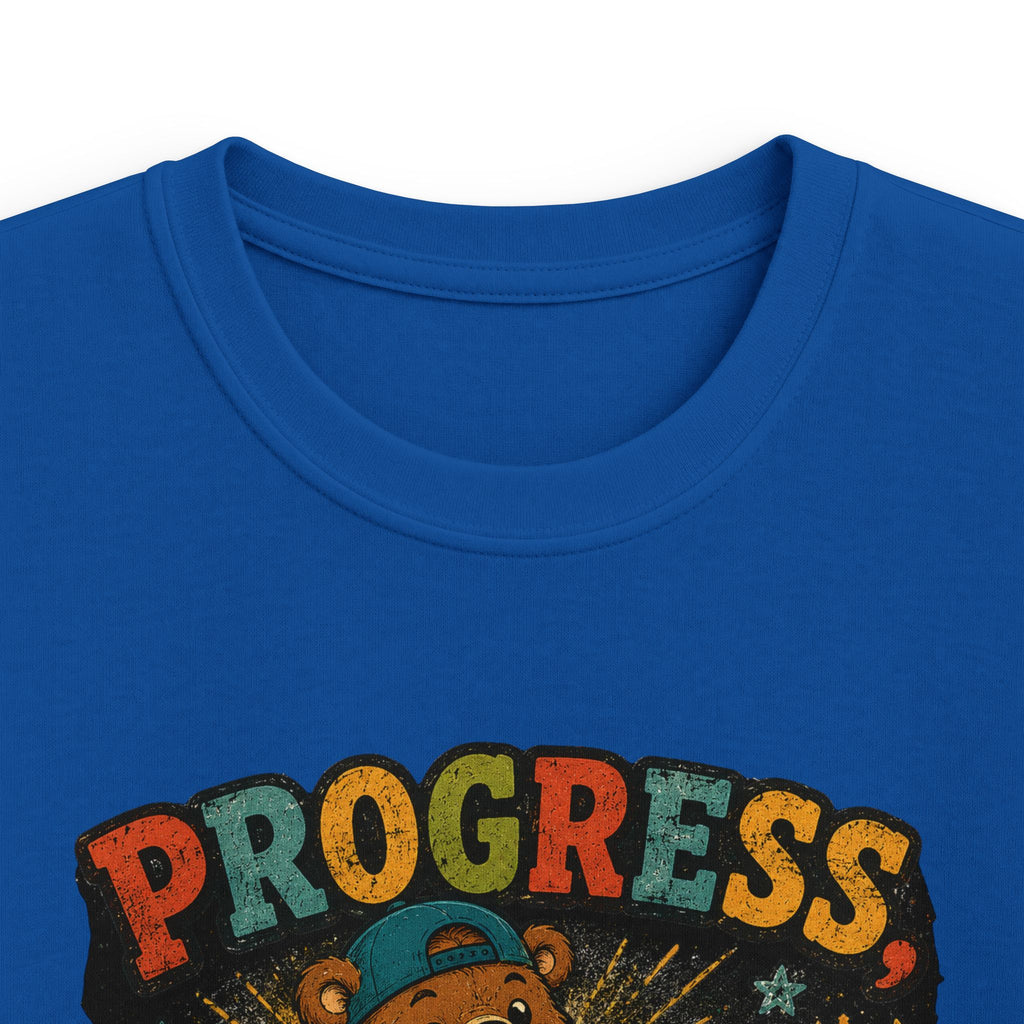 Kids Tee "Progress Not Perfect" Motivational Bear Shirt
