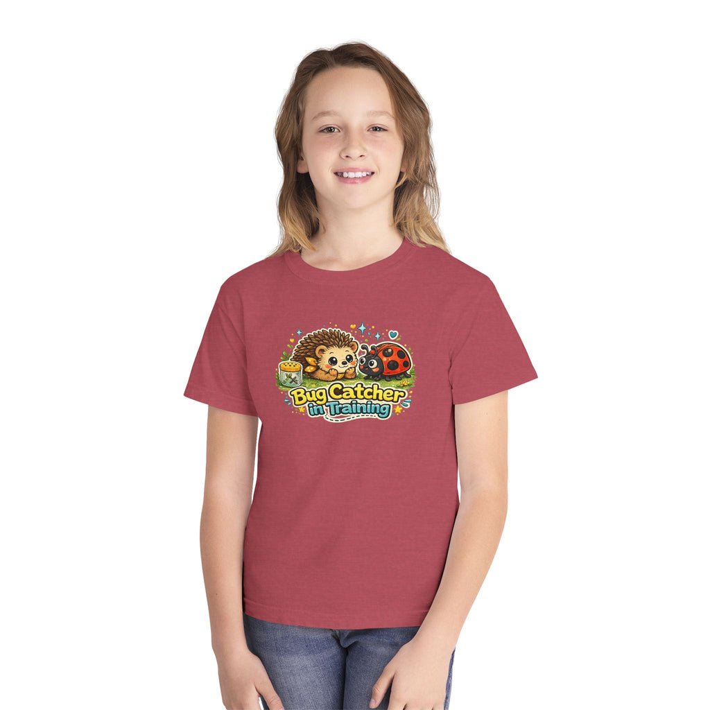 Youth Tee "Bug Catcher in Training" Cute Hedgehog & Ladybug Kids T-Shirt Girls & Boys
