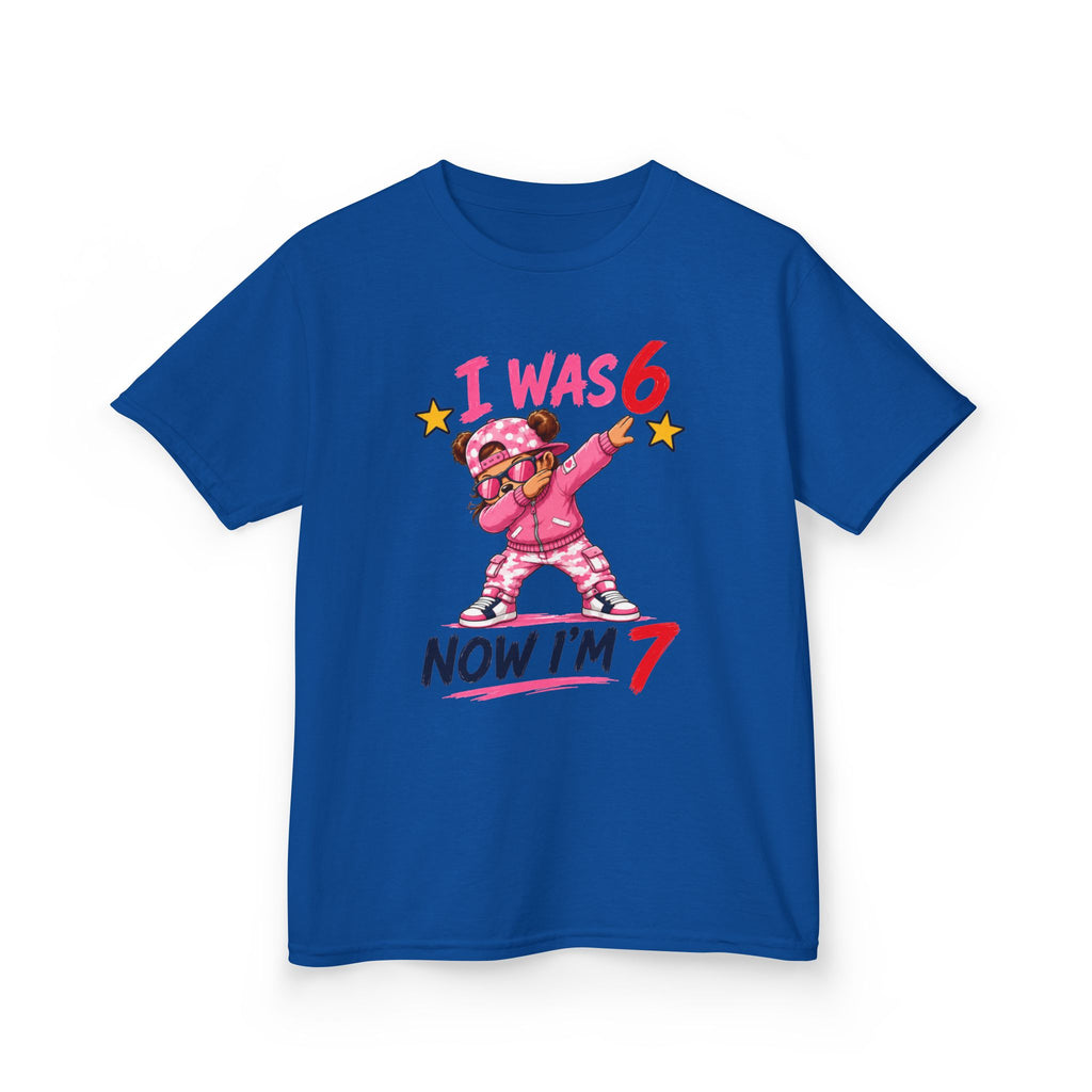 Kids Birthday T‑Shirt “I Was 6 Now I’m 7” Dab Dance Cute Pink
