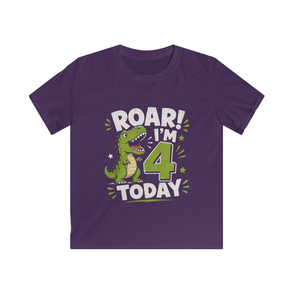 Kids Tee "Roar! I'm 4 Today" Dinosaur Birthday Shirt