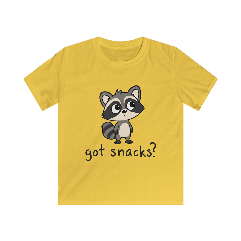 Cute Raccoon "got snacks?" Funny Graphic Tee for Kids