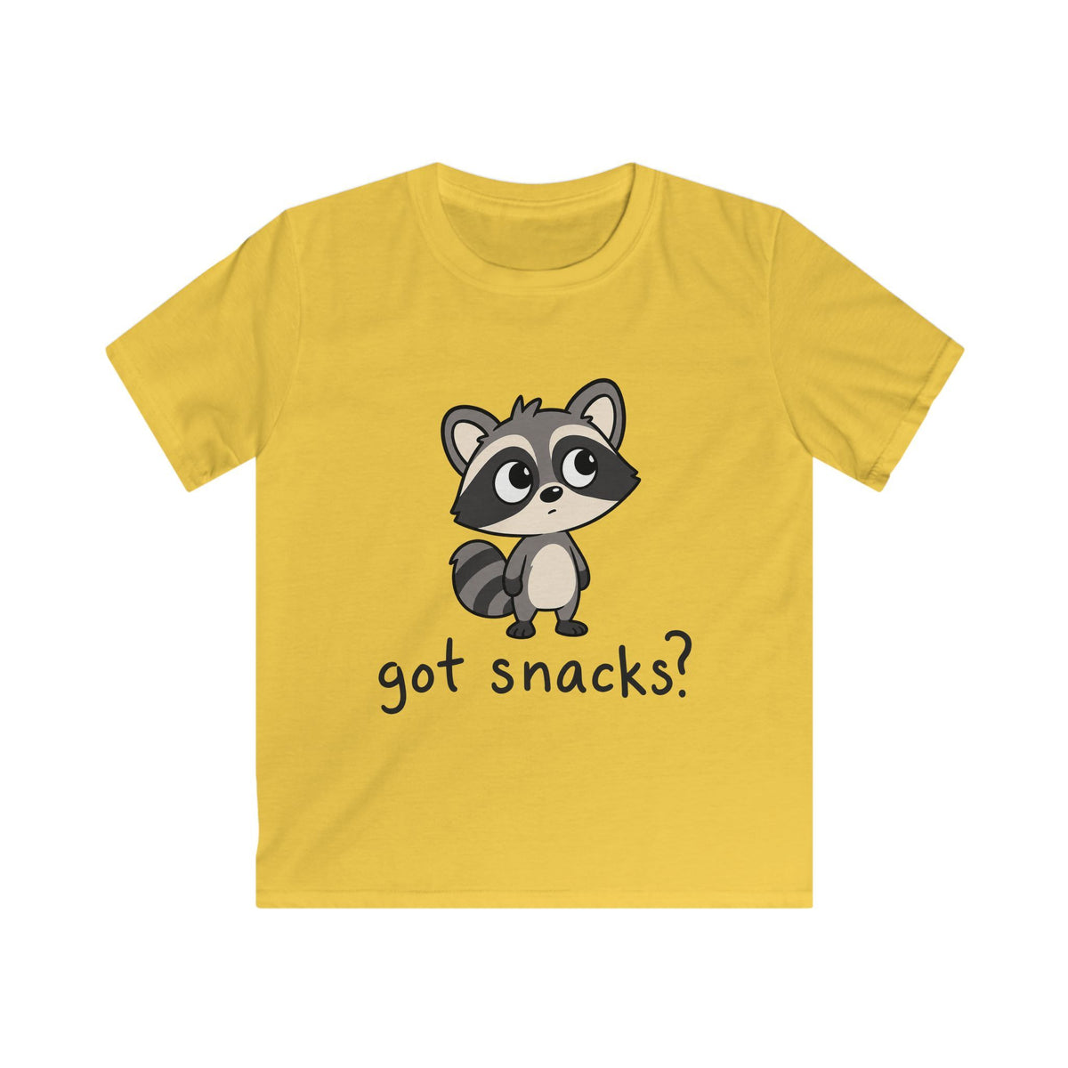 Cute Raccoon "got snacks?" Funny Graphic Tee for Kids