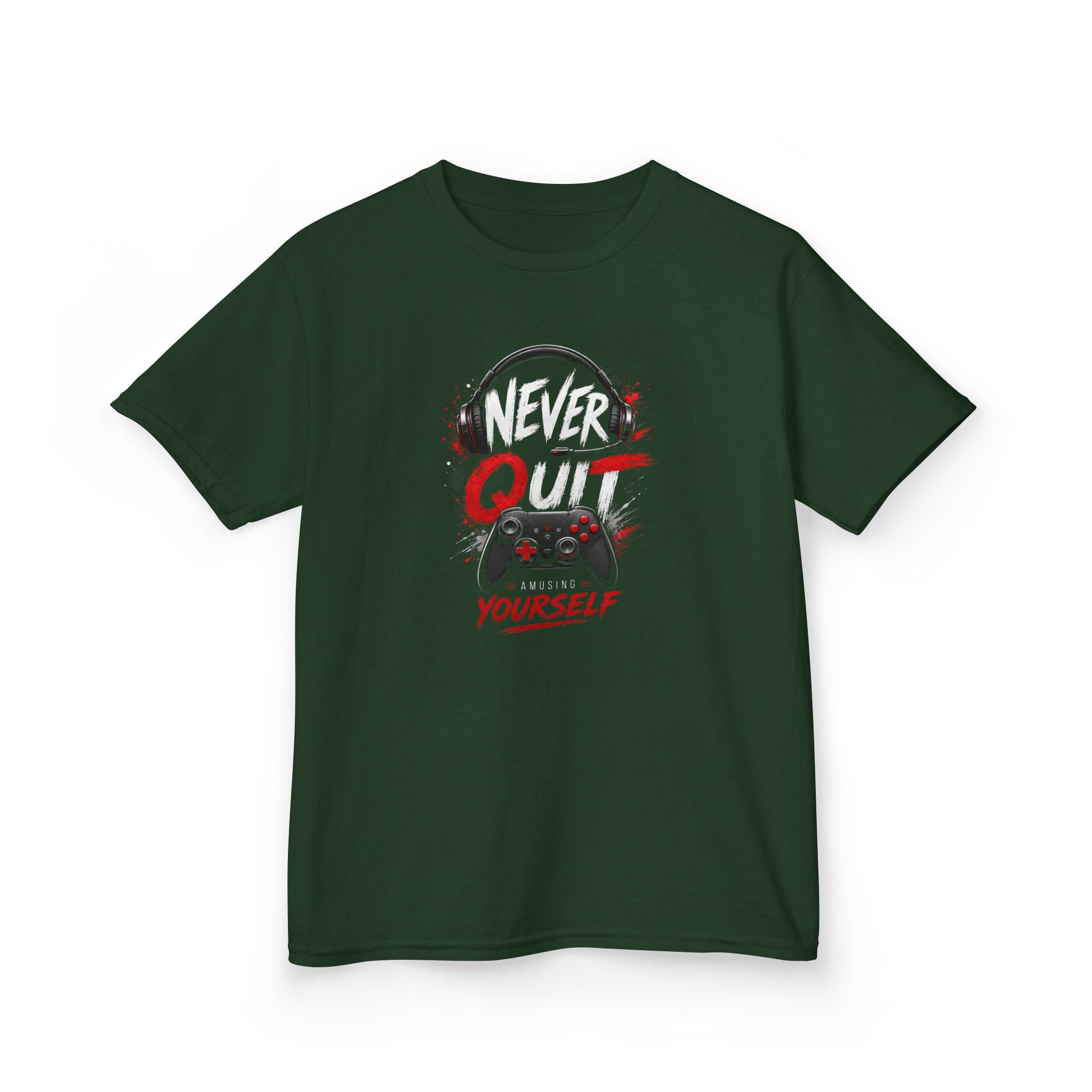 "Never Quit Gaming" Motivational Gamer Controller & Headset T-Shirt Design