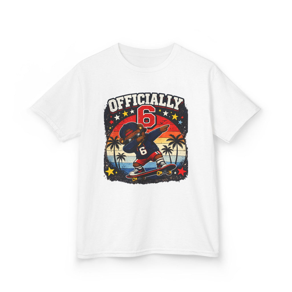 Kids Tee  "Officially 6" Skateboard Birthday Shirt with Palm Sunset