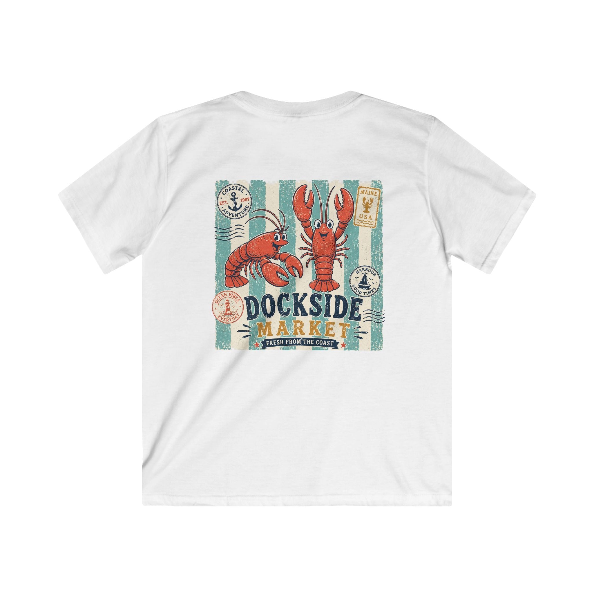 "Dockside Market" Kids Tee Retro Lobster Beach Graphic T-Shirt