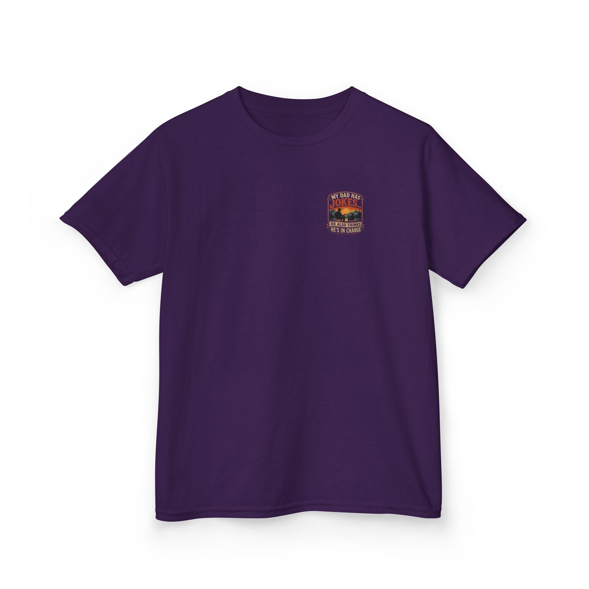 Kids Tee “My Dad Has Jokes… He Also Thinks He’s In Charge” Family Father’s Day Shirt