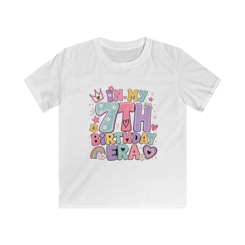Kids 7th Birthday Tee Cute Pastel Rainbow "In My 7th Birthday Era" Shirt