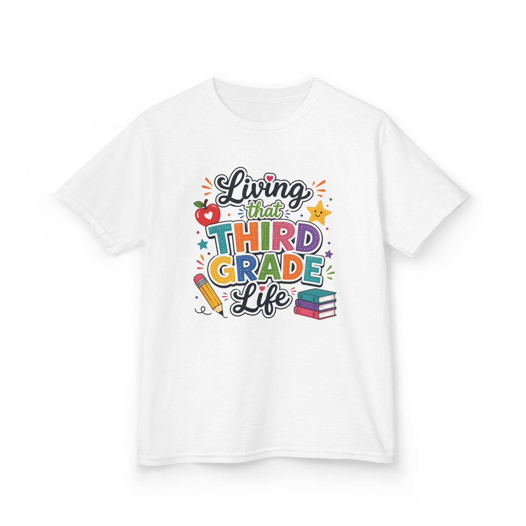 Kids "Living That Third Grade Life" T-Shirt Girls & Boys Colorful Back-to-School Tee