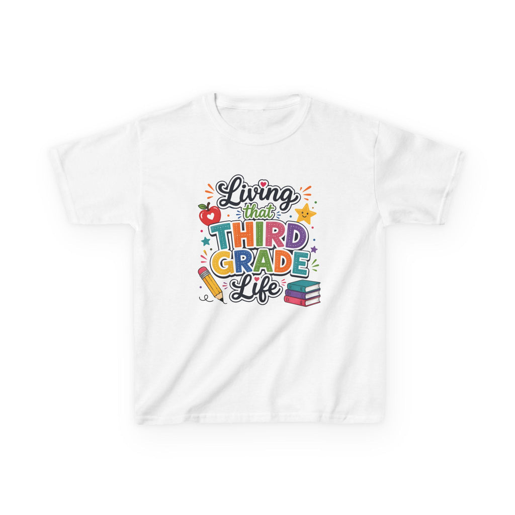 Kids "Living That Third Grade Life" T-Shirt Girls & Boys Colorful Back-to-School Tee